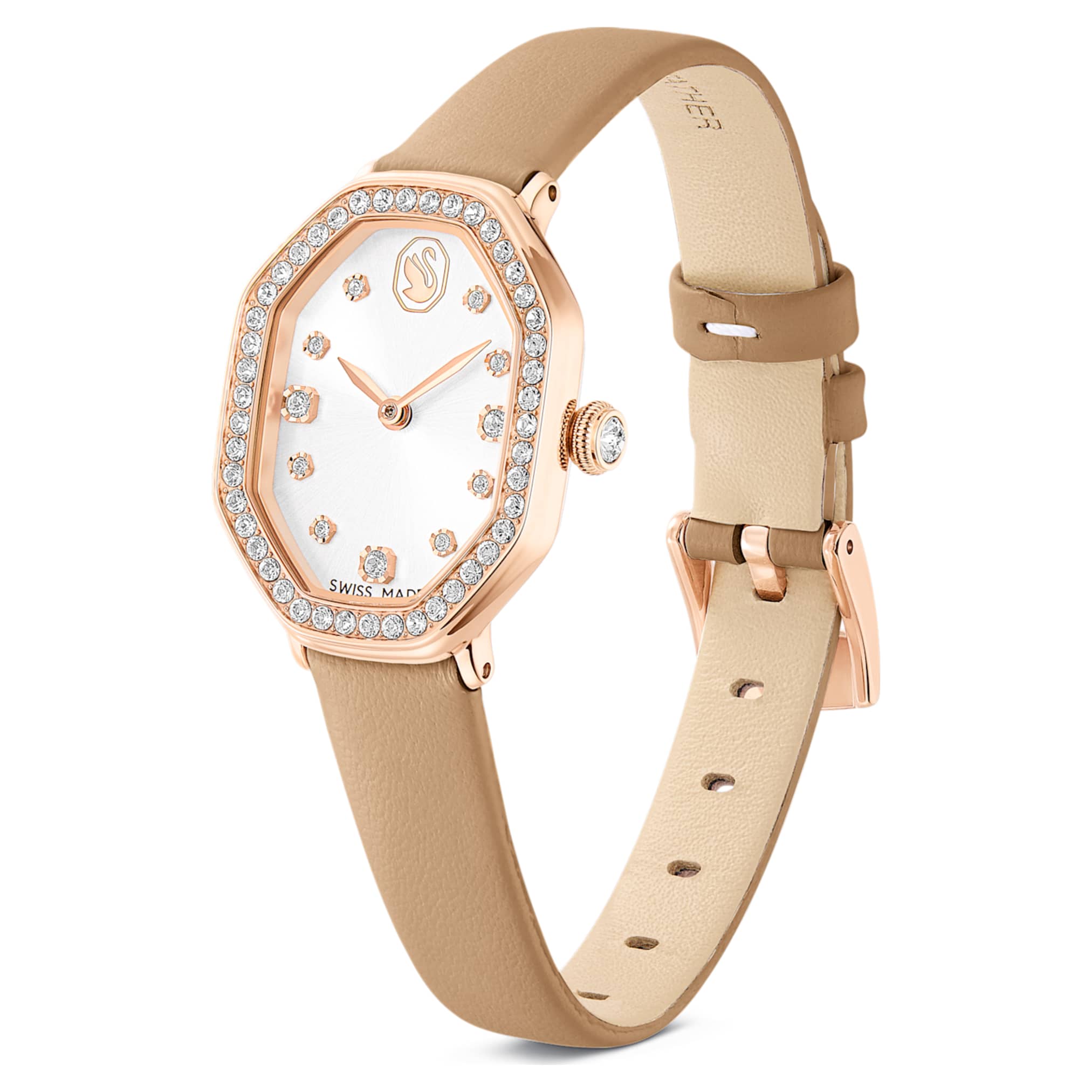 Dextera octagon watch Swiss Made, Leather strap, Brown, Rose gold-tone finish - Image 2