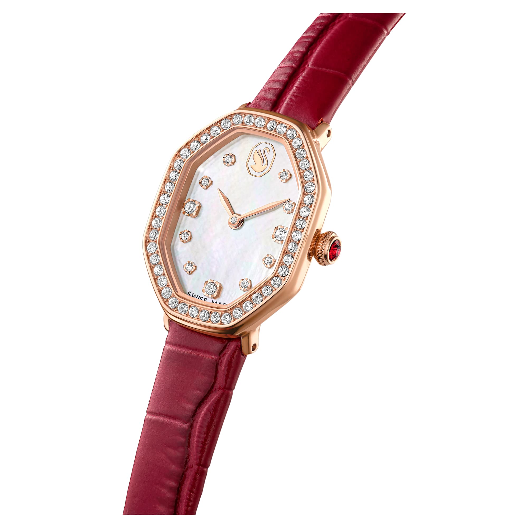 Dextera octagon watch Swiss Made, Leather strap, Red, Rose gold-tone finish - Image 4