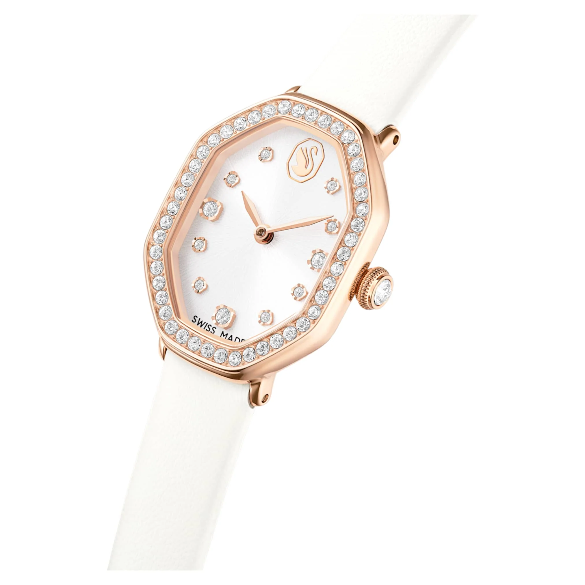 Dextera octagon watch Swiss Made, Leather strap, White, Rose gold-tone finish - Image 4
