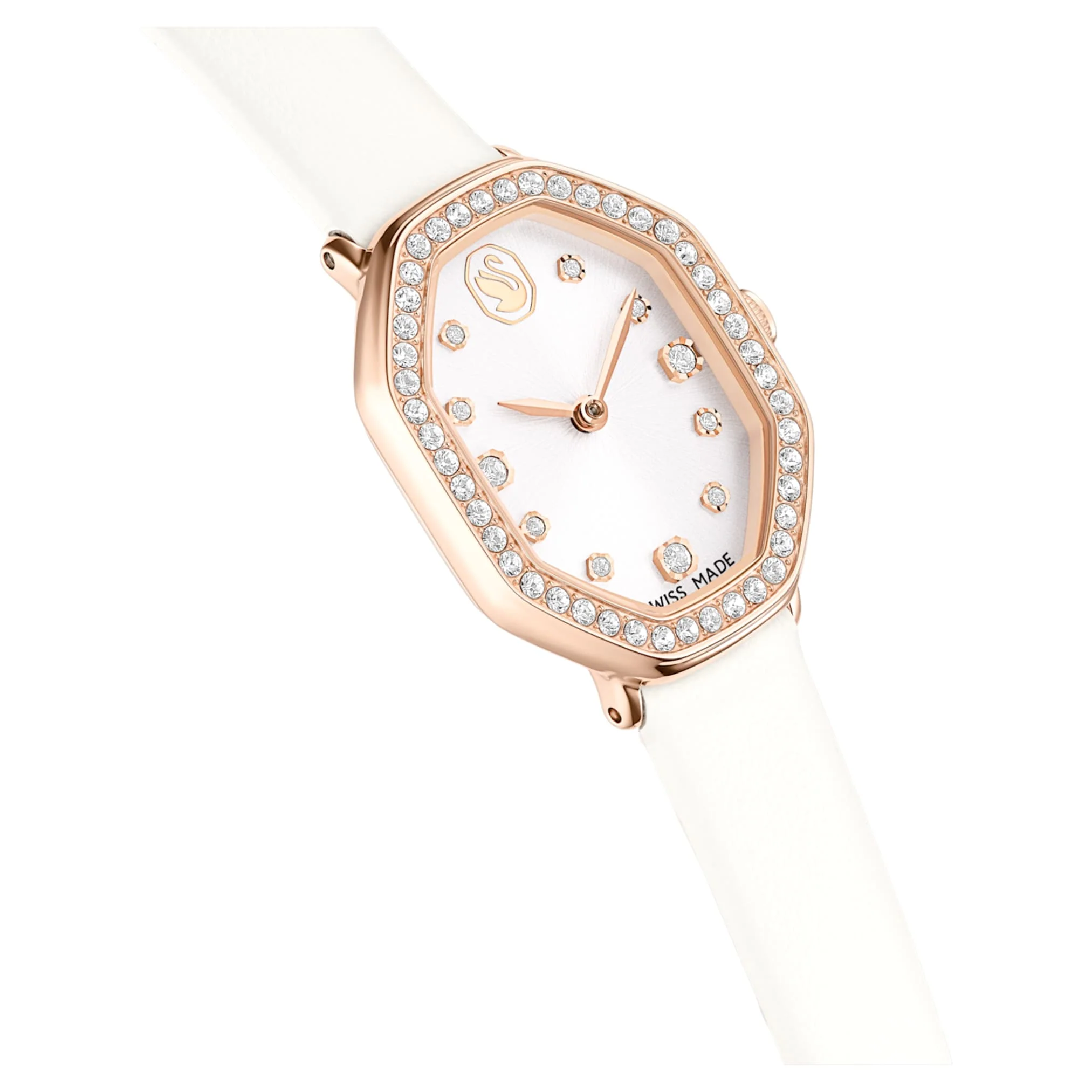 Dextera octagon watch Swiss Made, Leather strap, White, Rose gold-tone finish - Image 6