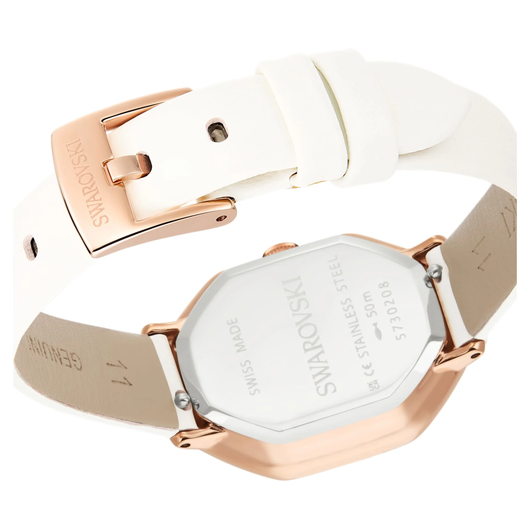 Dextera octagon watch Swiss Made, Leather strap, White, Rose gold-tone finish - Image 7