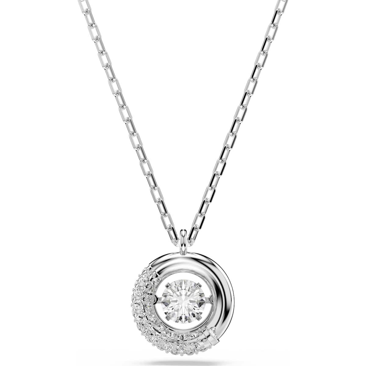Dextera pendant, Round cut, White, Rhodium plated