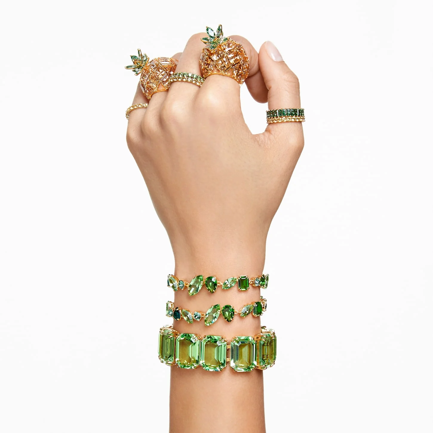 Gema bracelet Mixed cuts, Green, Gold-tone plated - Image 7