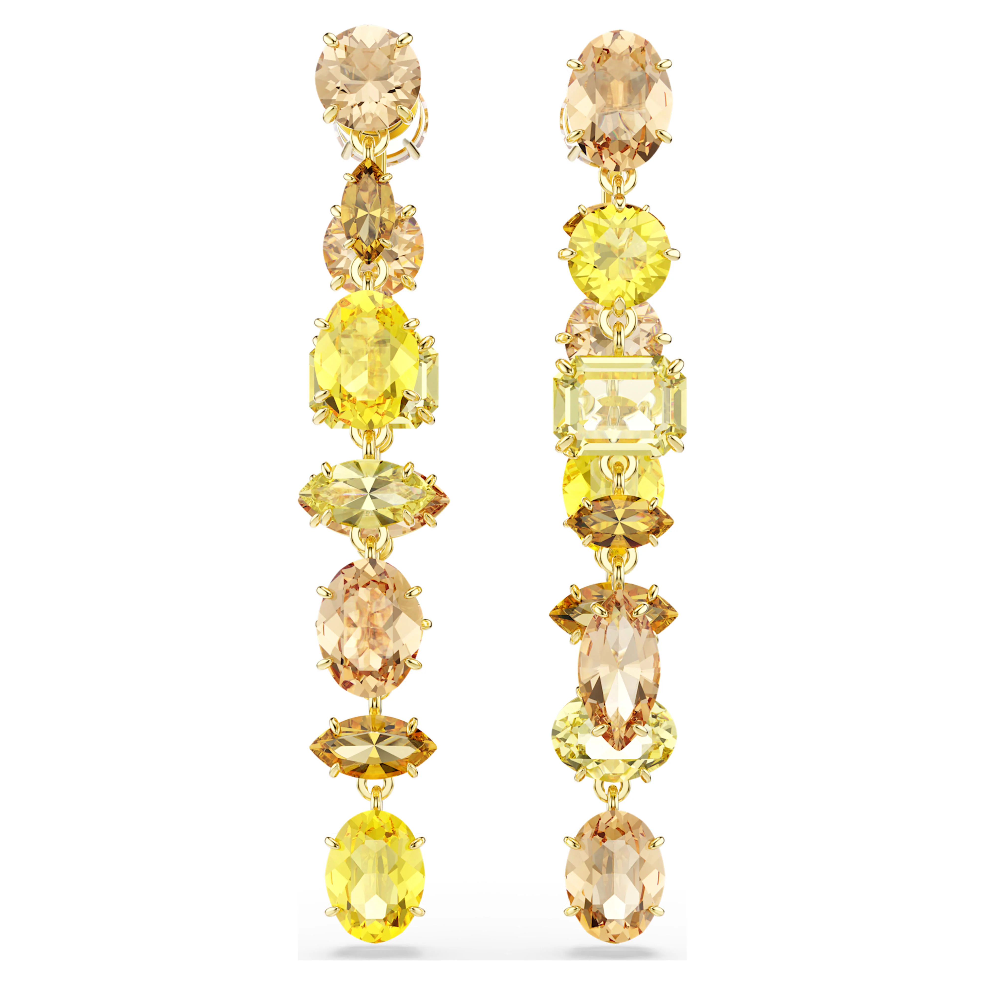 Gema drop earrings Asymmetrical design, Mixed cuts, Long, Yellow, Gold-tone plated - Image 2