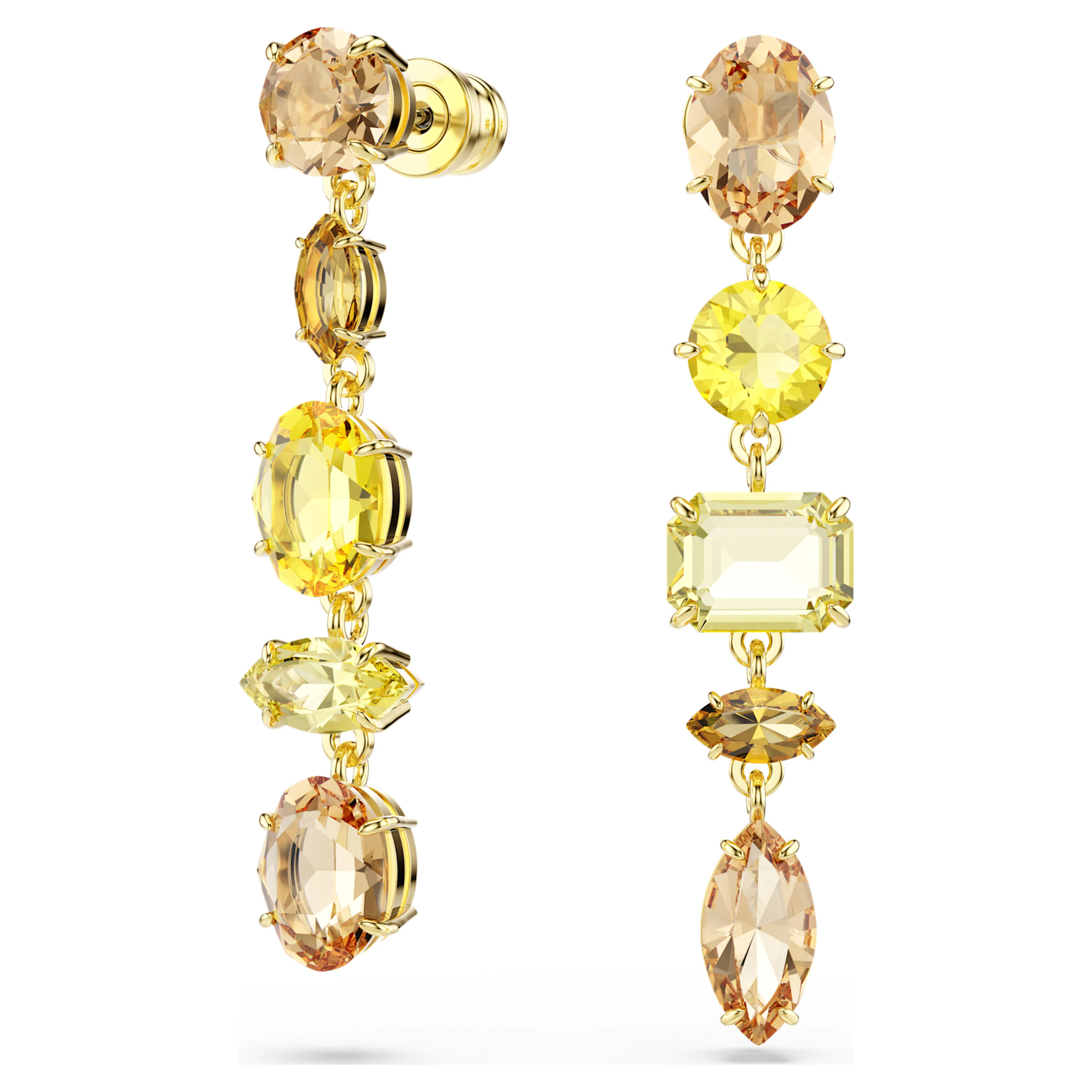 Gema drop earrings Asymmetrical design, Mixed cuts, Long, Yellow, Gold-tone plated - Image 3