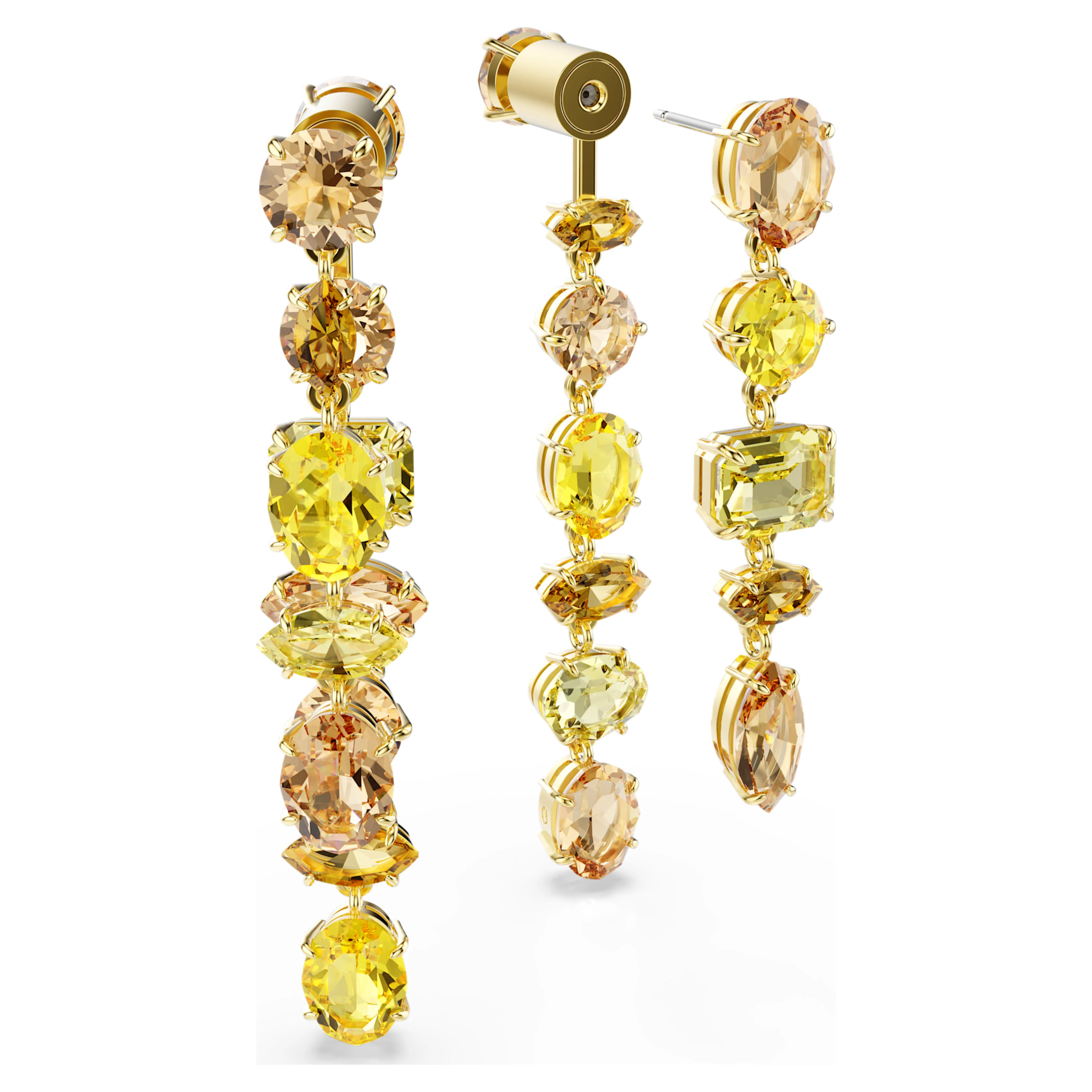 Gema drop earrings Asymmetrical design, Mixed cuts, Long, Yellow, Gold-tone plated - Image 4