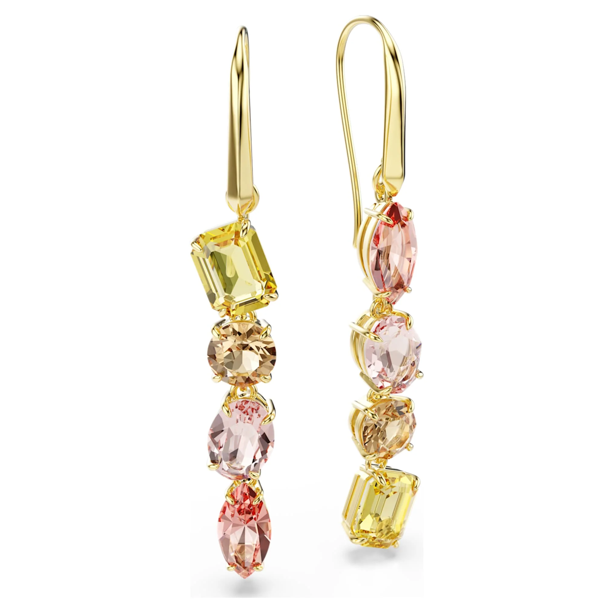 Gema drop earrings Asymmetrical design, Mixed cuts, Pink, Gold-tone plated - Image 3