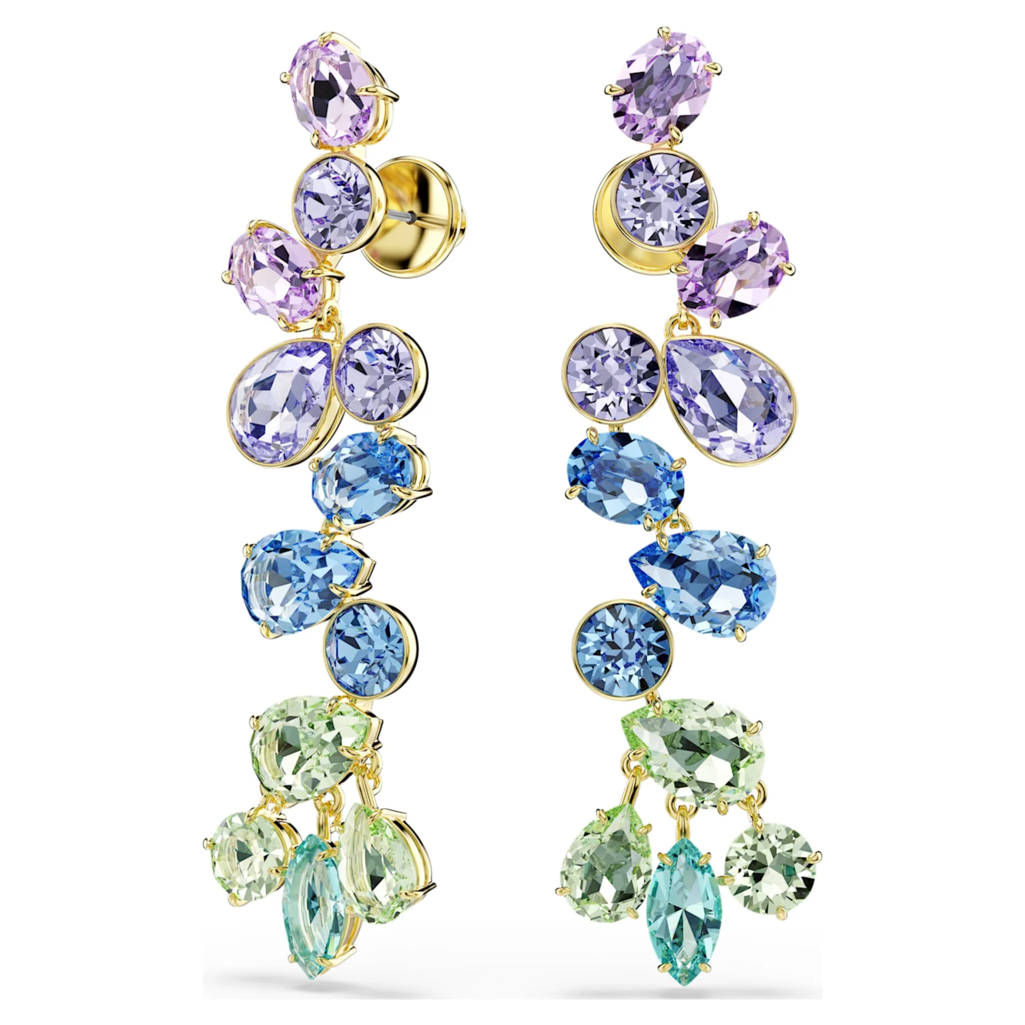Gema drop earrings Mixed cuts, Chandelier, Long, Multicolored, Gold-tone plated - Image 2