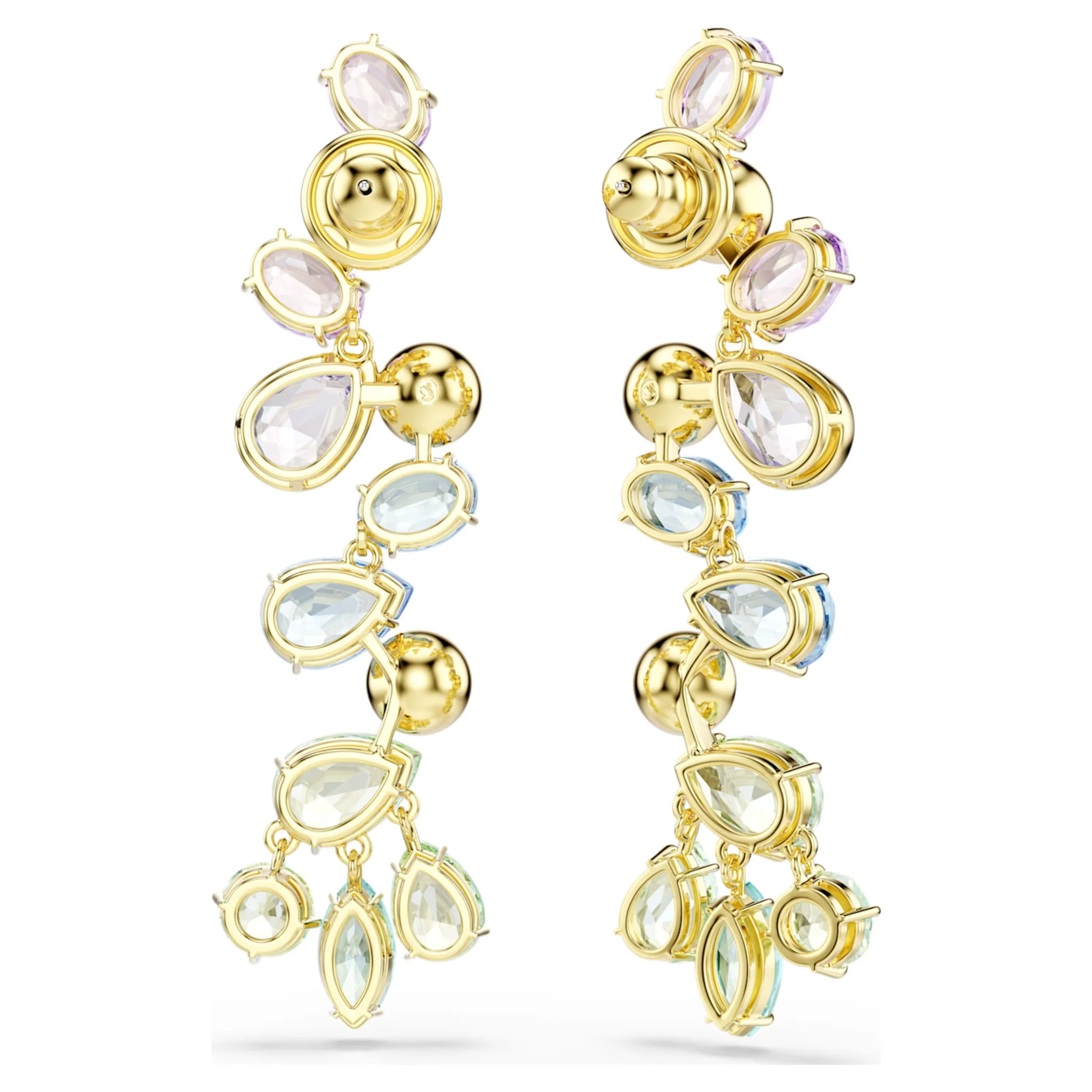 Gema drop earrings Mixed cuts, Chandelier, Long, Multicolored, Gold-tone plated - Image 4