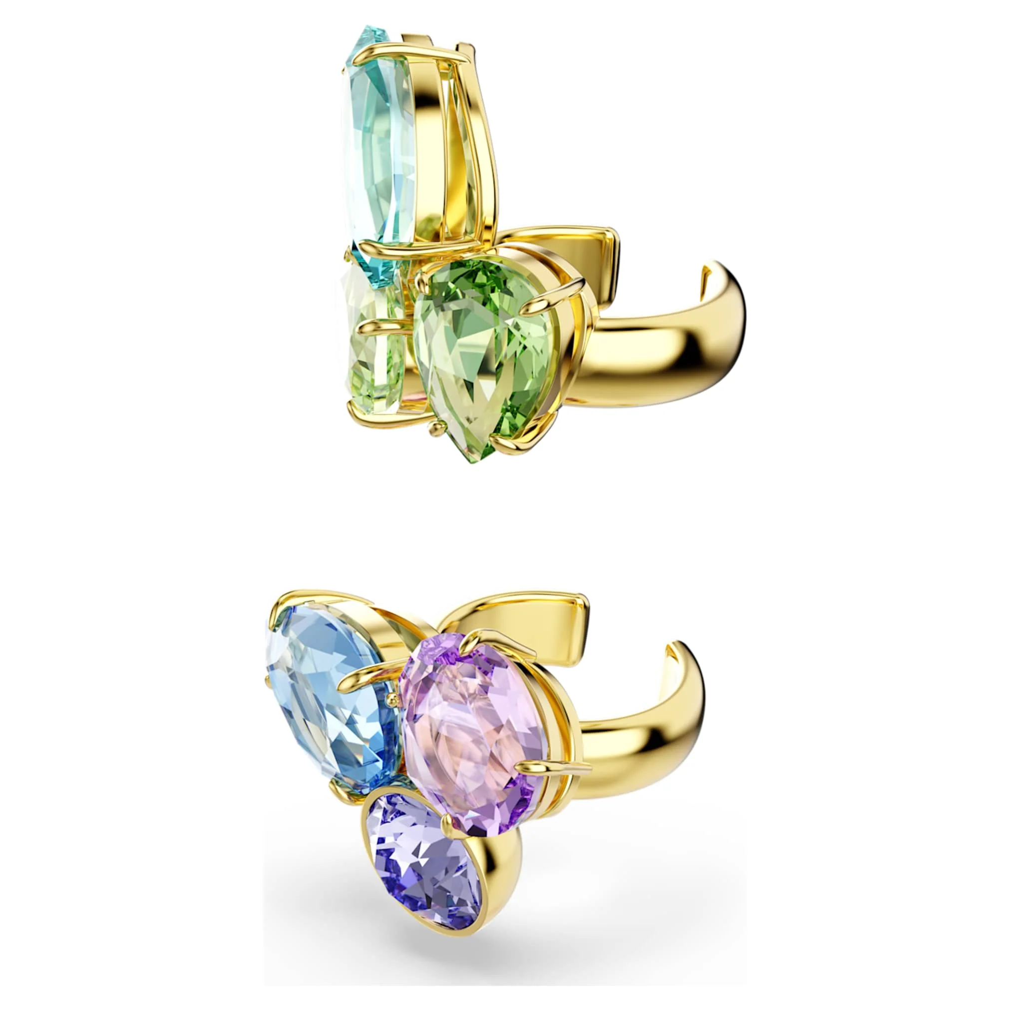 Gema ear cuffs Asymmetrical design, Mixed cuts, Multicolored, Gold-tone plated - Image 2