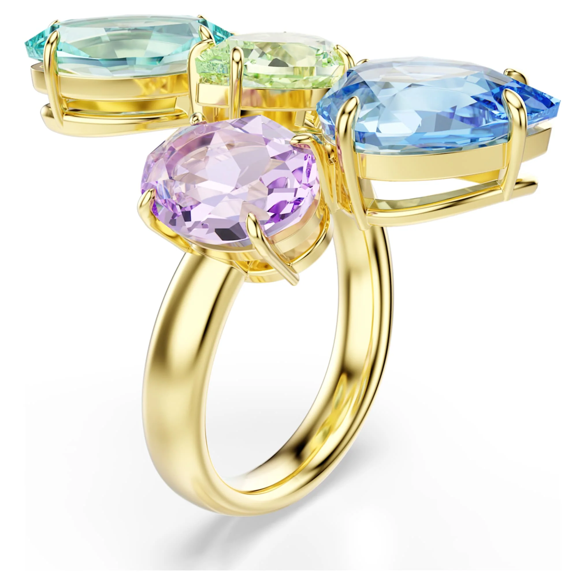 Gema motif ring Mixed cuts, Multicolored, Gold-tone plated - Image 2