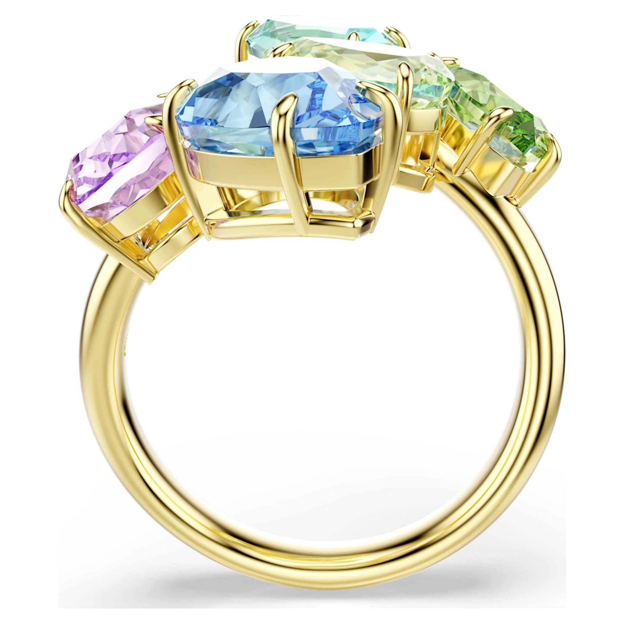 Gema motif ring Mixed cuts, Multicolored, Gold-tone plated - Image 3