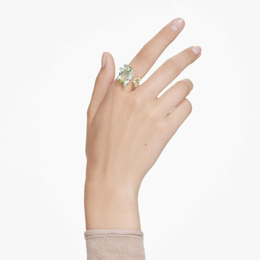 Gema open ring, Mixed cuts, Multicolored, Gold-tone plated - Image 5