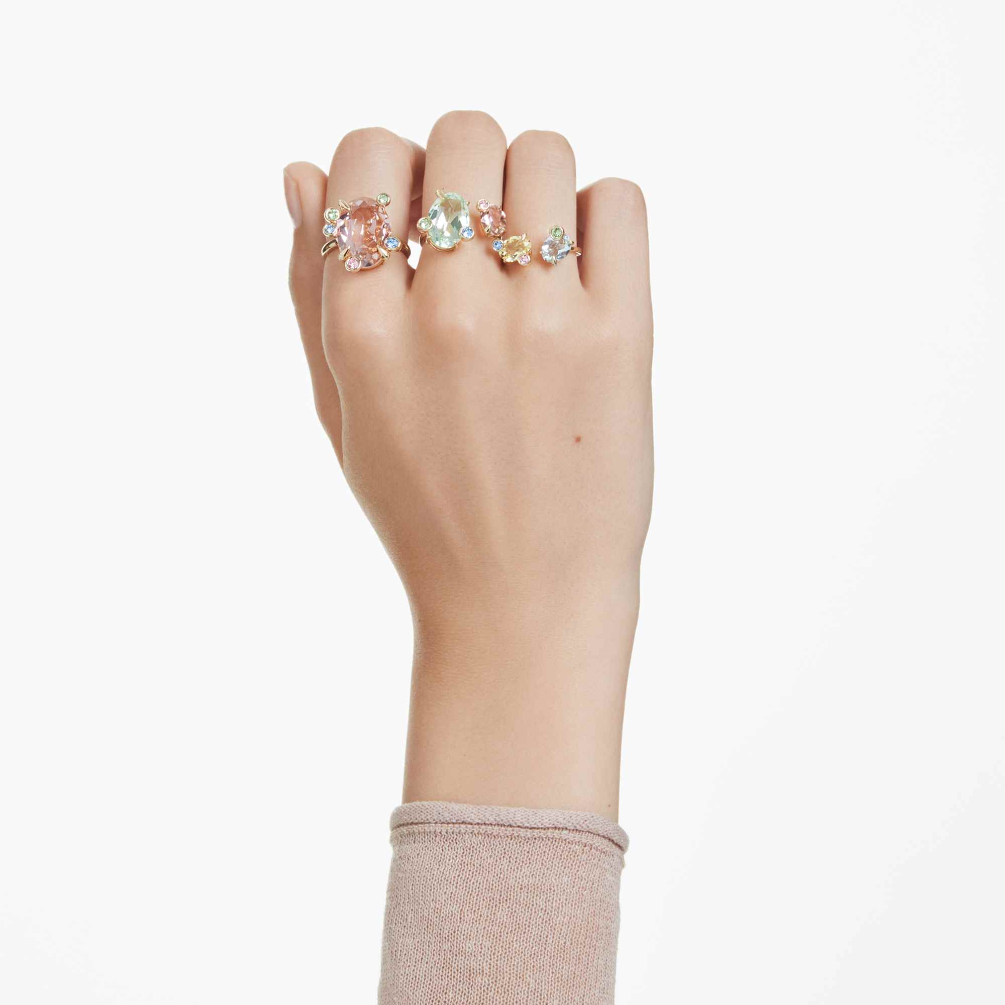 Gema ring Set (3), Mixed cuts, Multicoloured, Gold-tone plated - Image 8