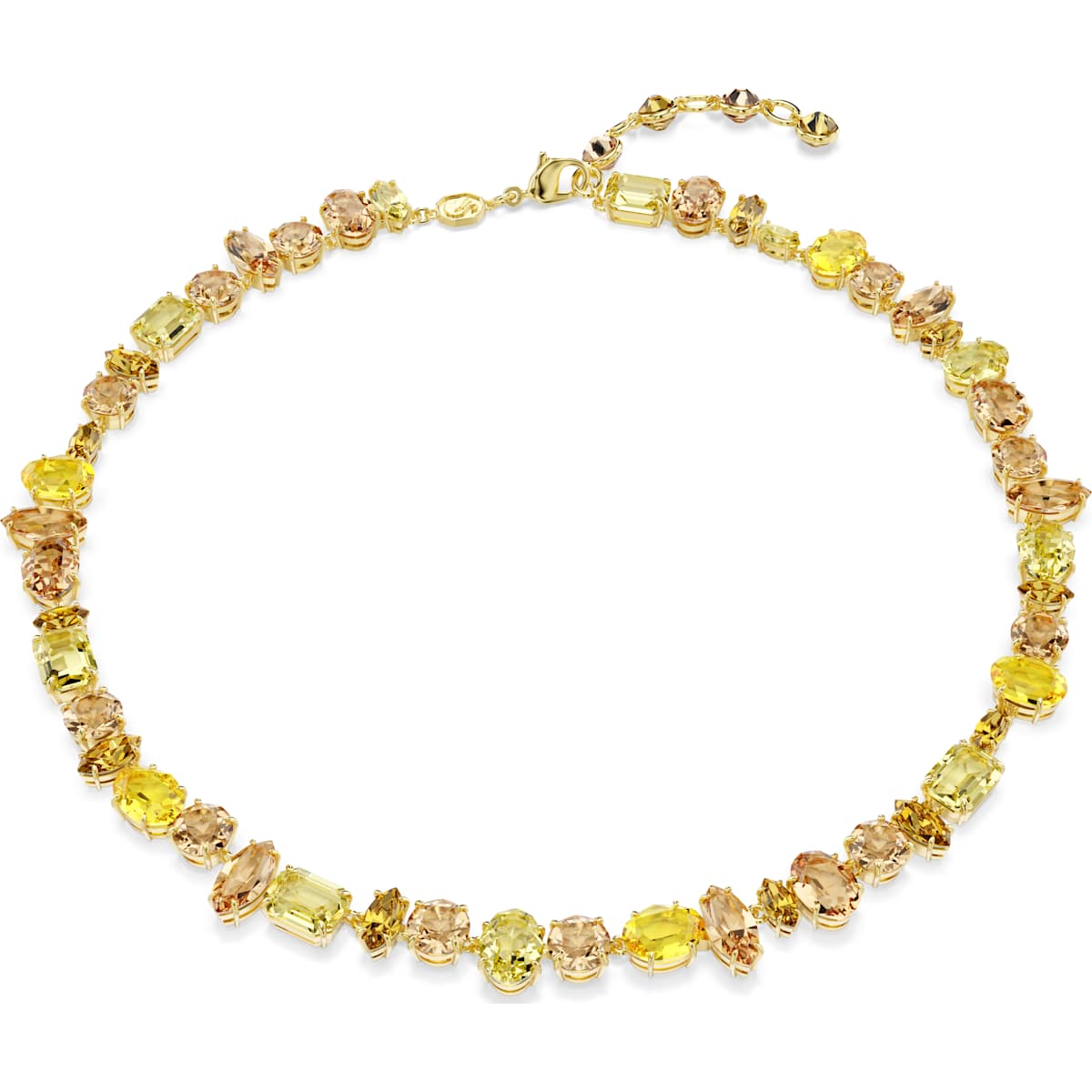 Gema Tennis necklace, Mixed cuts, Yellow, Gold-tone plated