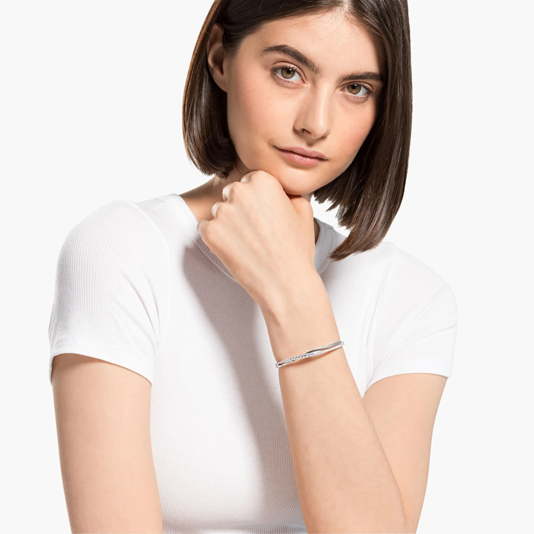 Hyperbola bangle Round cut, White, Rhodium plated - Image 4