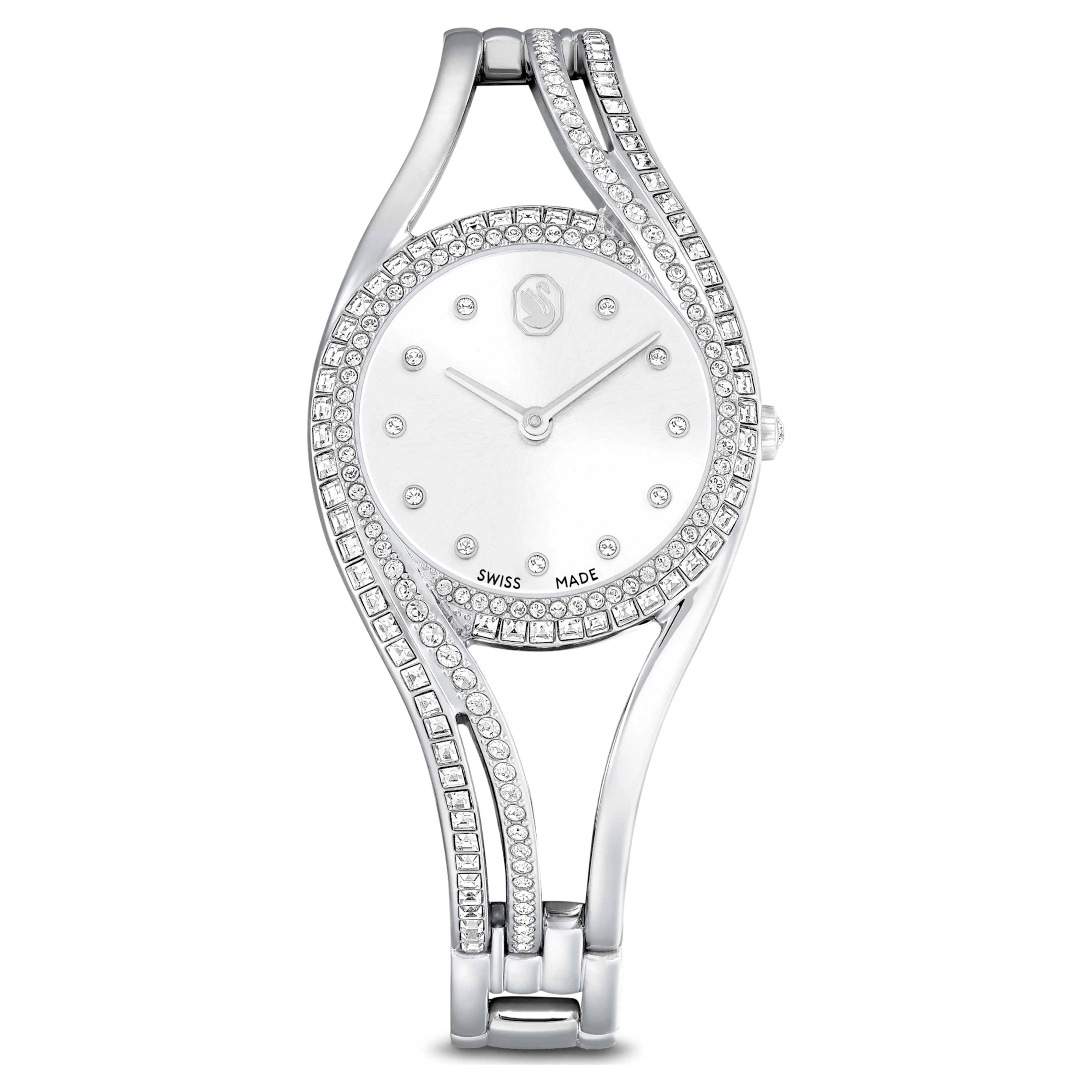 Hyperbola bangle watch Swiss Made, Metal bracelet, Silver tone, Stainless steel