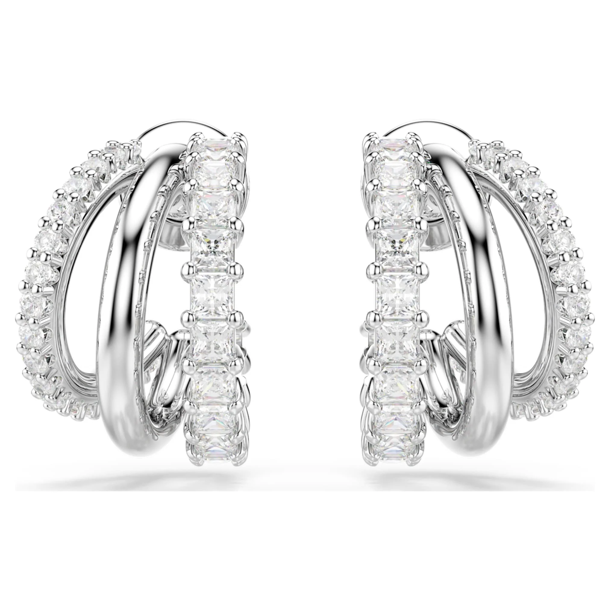 Hyperbola hoop earrings Round cut, Mini, White, Rhodium plated - Image 2
