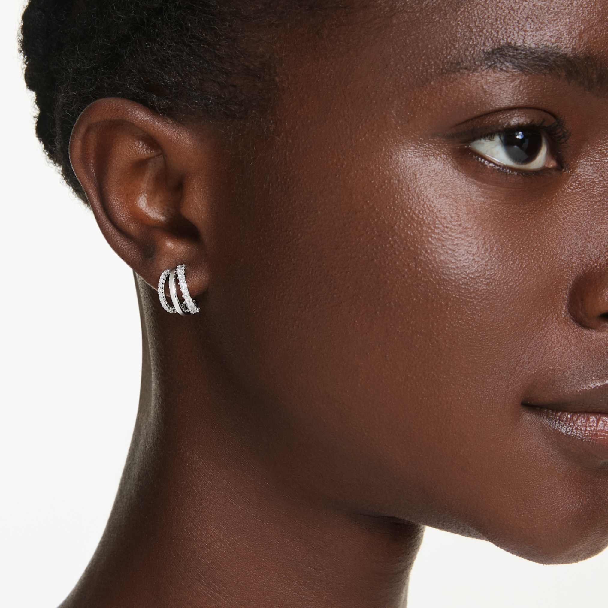Hyperbola hoop earrings Round cut, Mini, White, Rhodium plated - Image 5