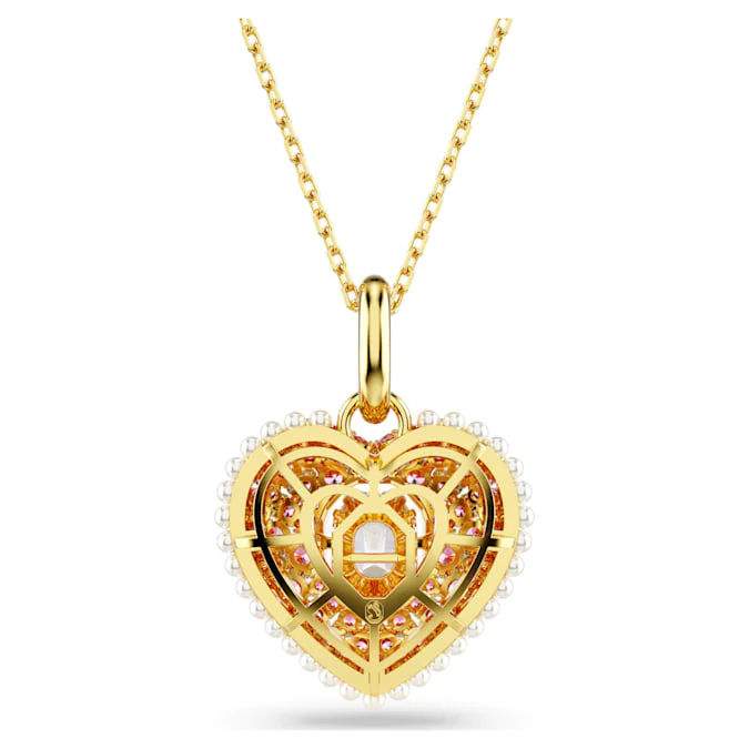Hyperbola pendant Octagon cut, Crystal pearls, Heart, Pink, Gold-tone plated - Image 4