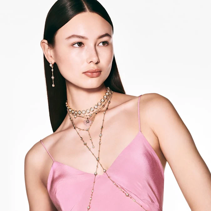 Hyperbola pendant Octagon cut, Crystal pearls, Heart, Pink, Gold-tone plated - Image 7