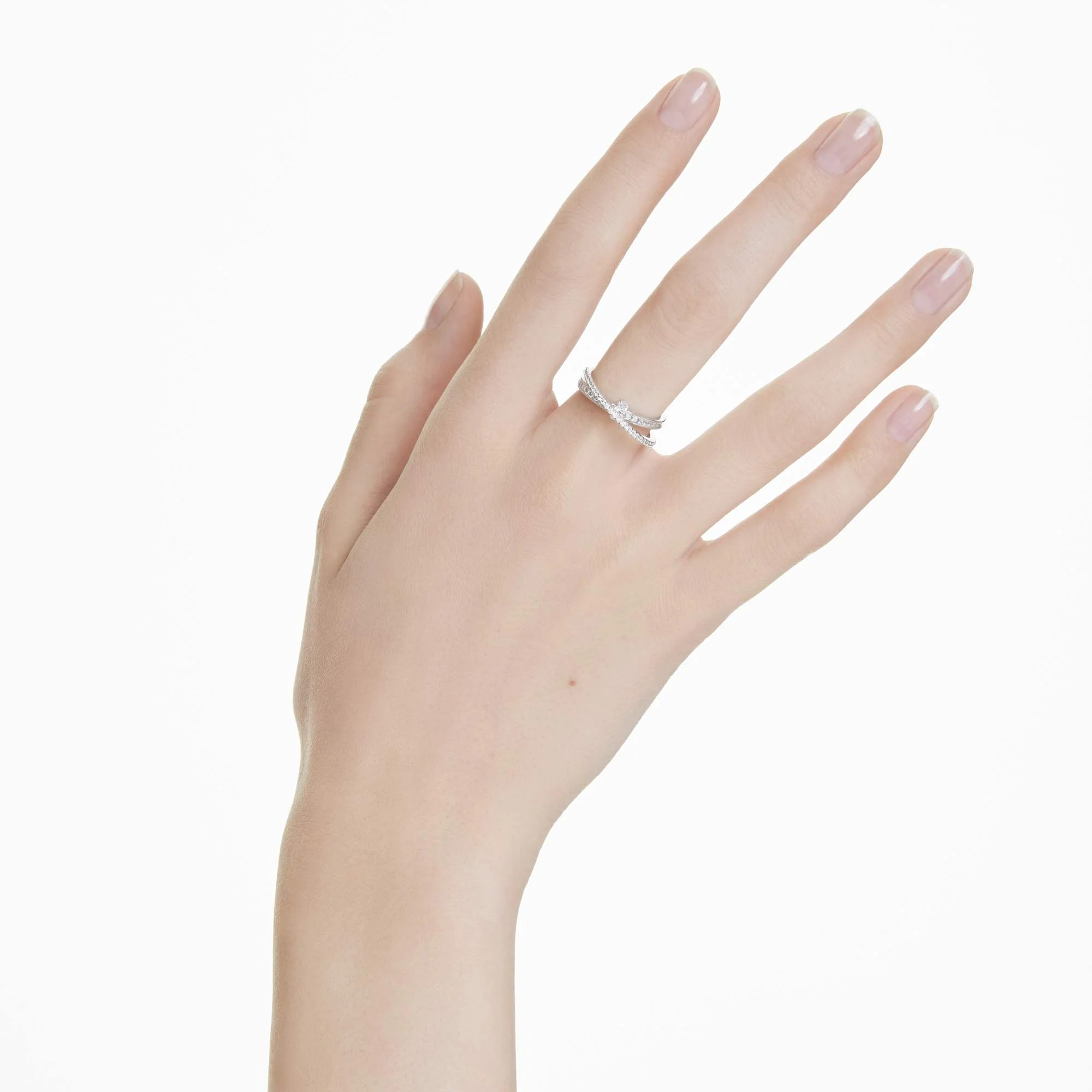 Hyperbola ring Mixed cuts, White, Rhodium plated - Image 5