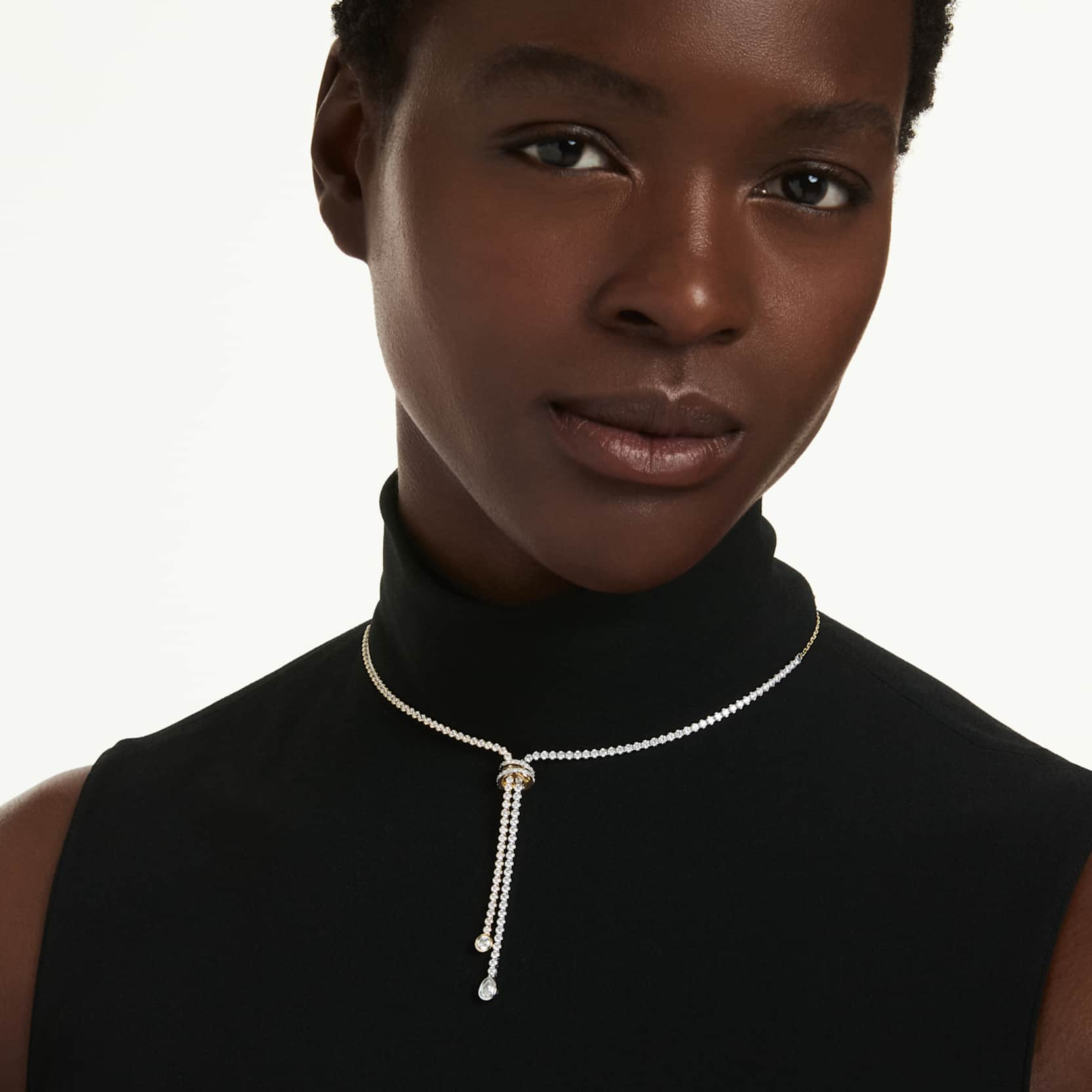 Hyperbola Y necklace Round cut, Knot, White, Mixed metal finish - Image 5