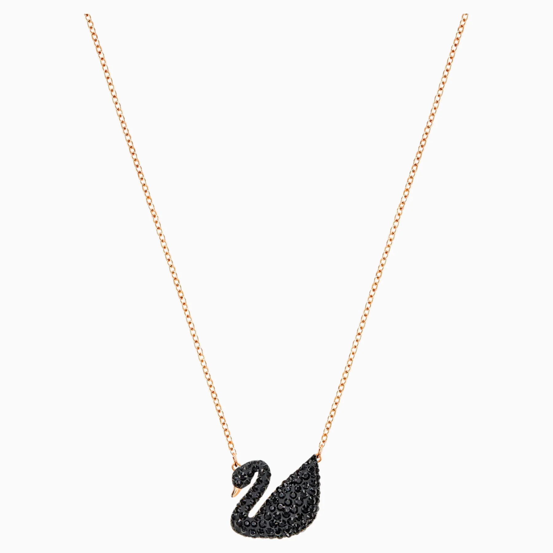 ICONIC SWAN PENDANT, BLACK, ROSE-GOLD TONE PLATED