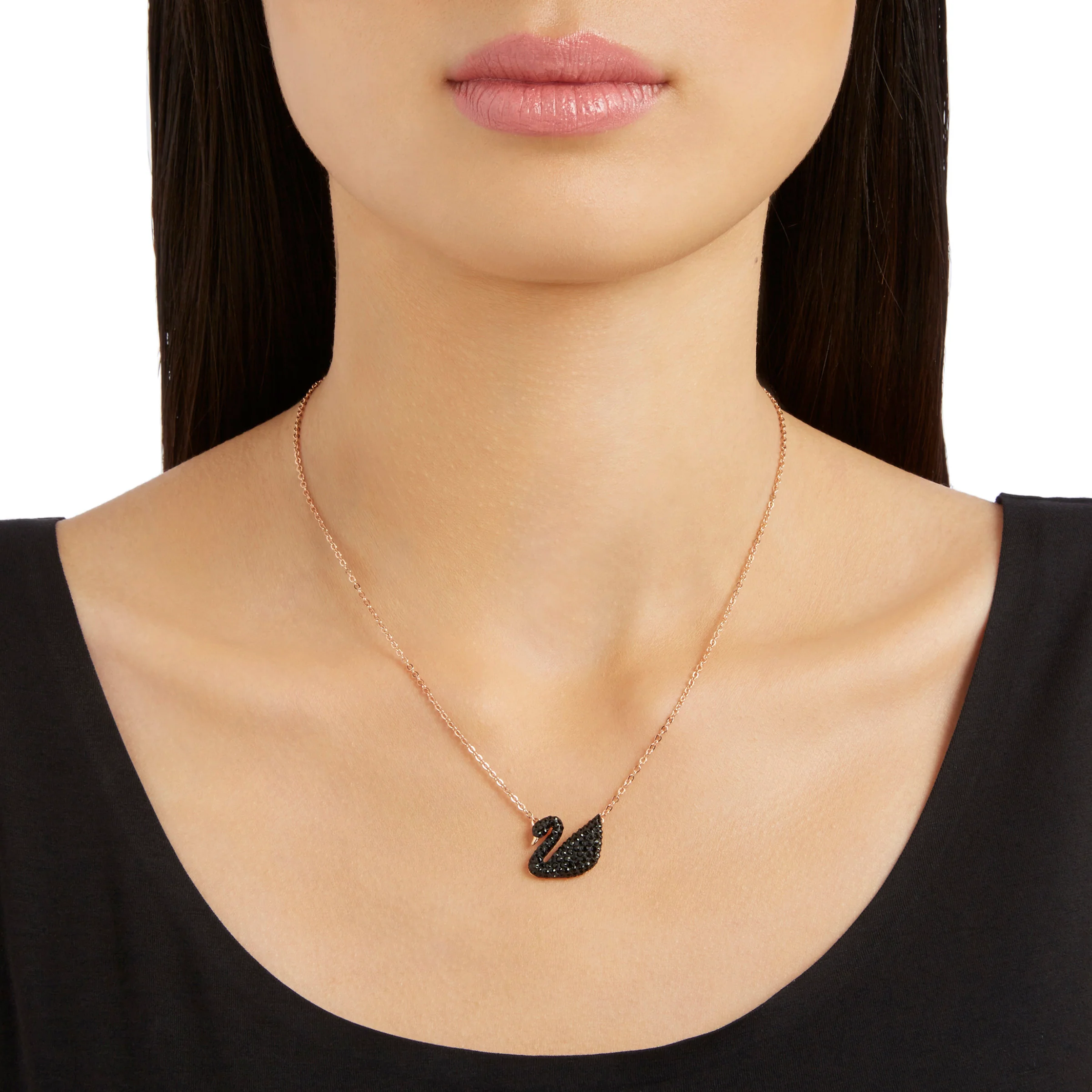 ICONIC SWAN PENDANT, BLACK, ROSE-GOLD TONE PLATED - Image 4