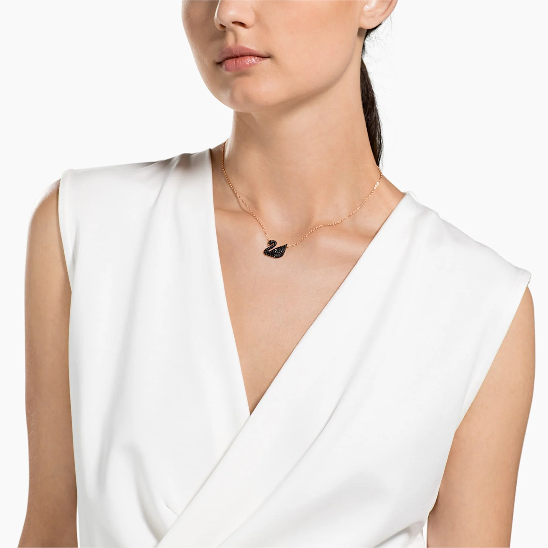 ICONIC SWAN PENDANT, BLACK, ROSE-GOLD TONE PLATED - Image 5