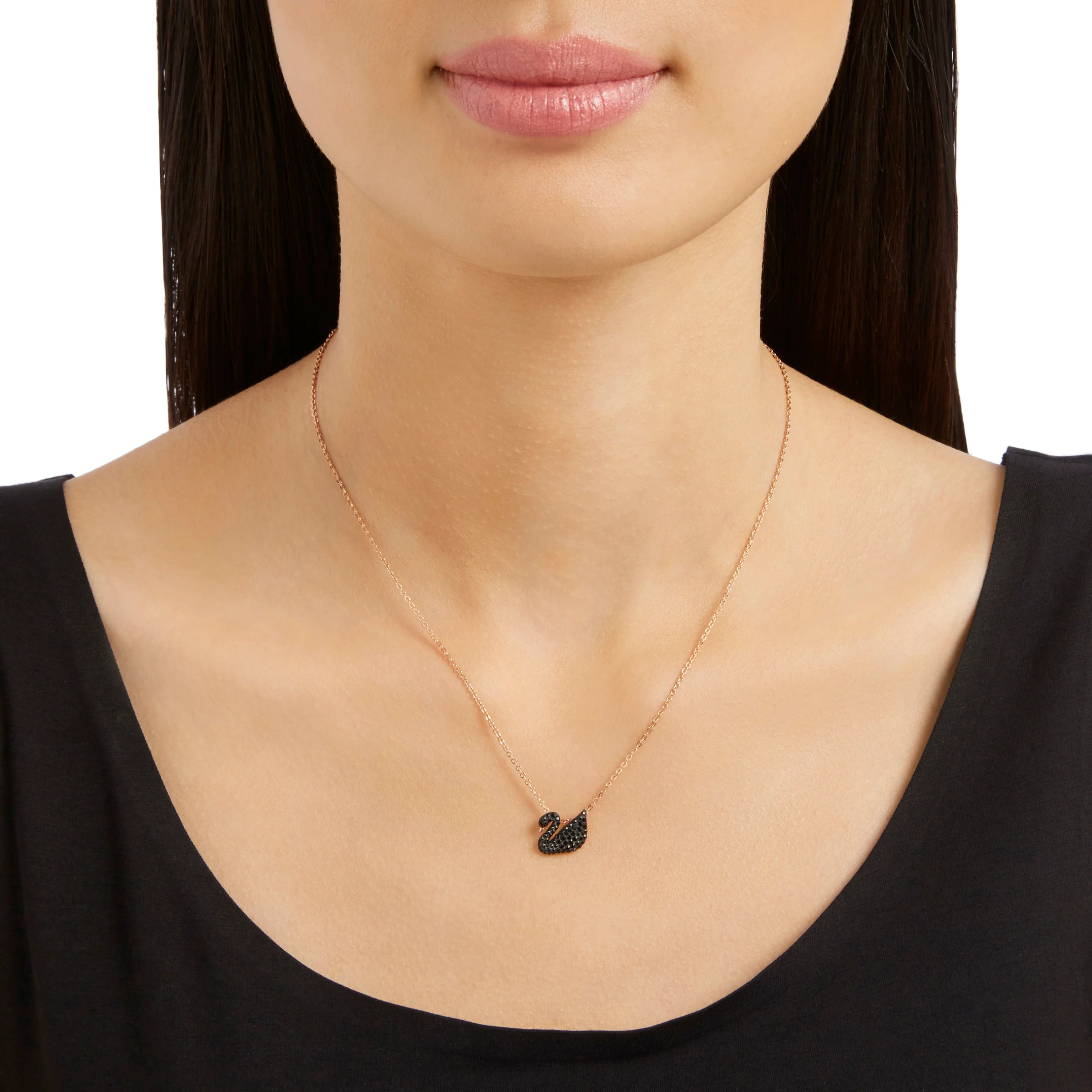 ICONIC SWAN PENDANT, BLACK, ROSE-GOLD TONE PLATED - Image 4