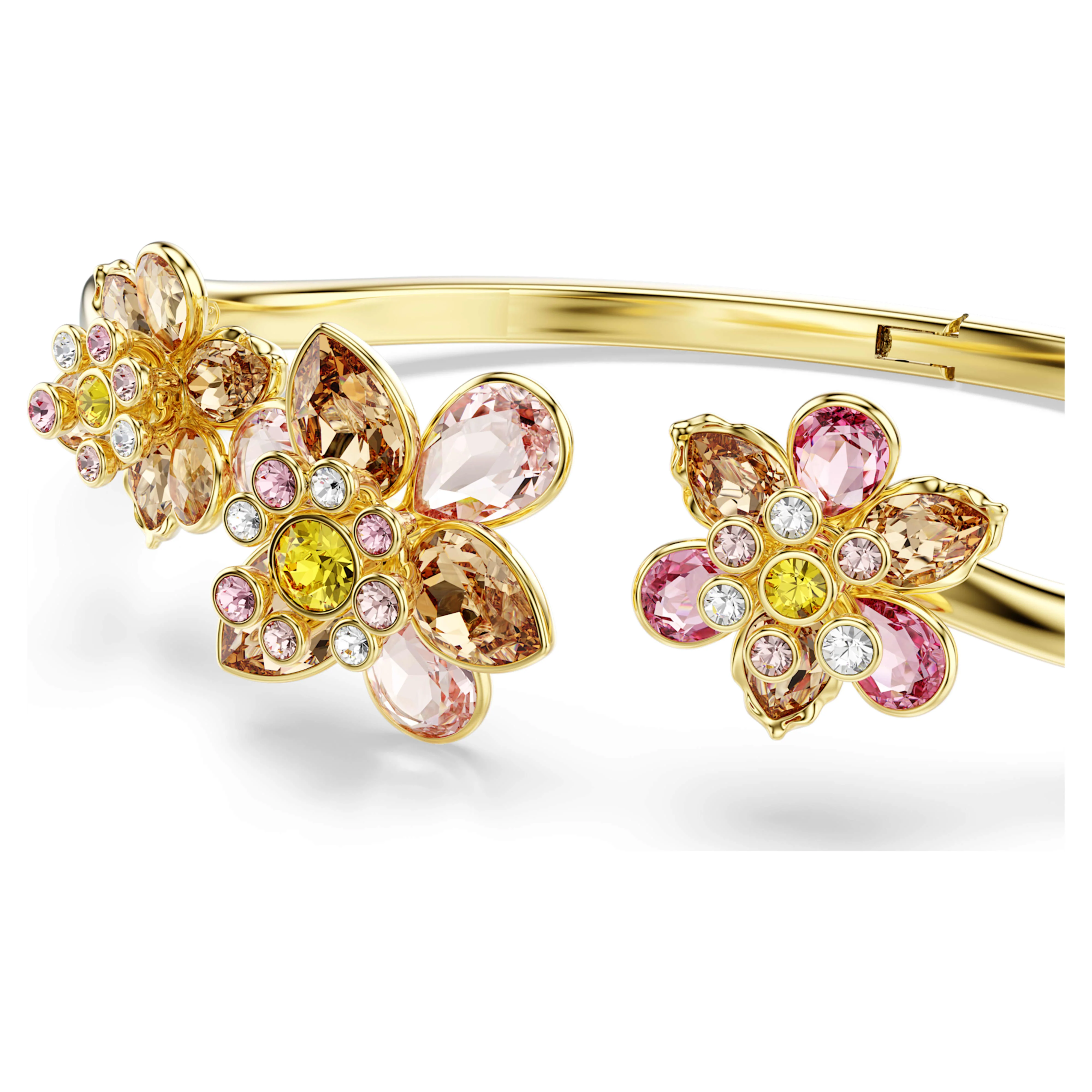 Idyllia bangle Mixed cuts, Flower, Multicolored, Gold-tone plated - Image 4