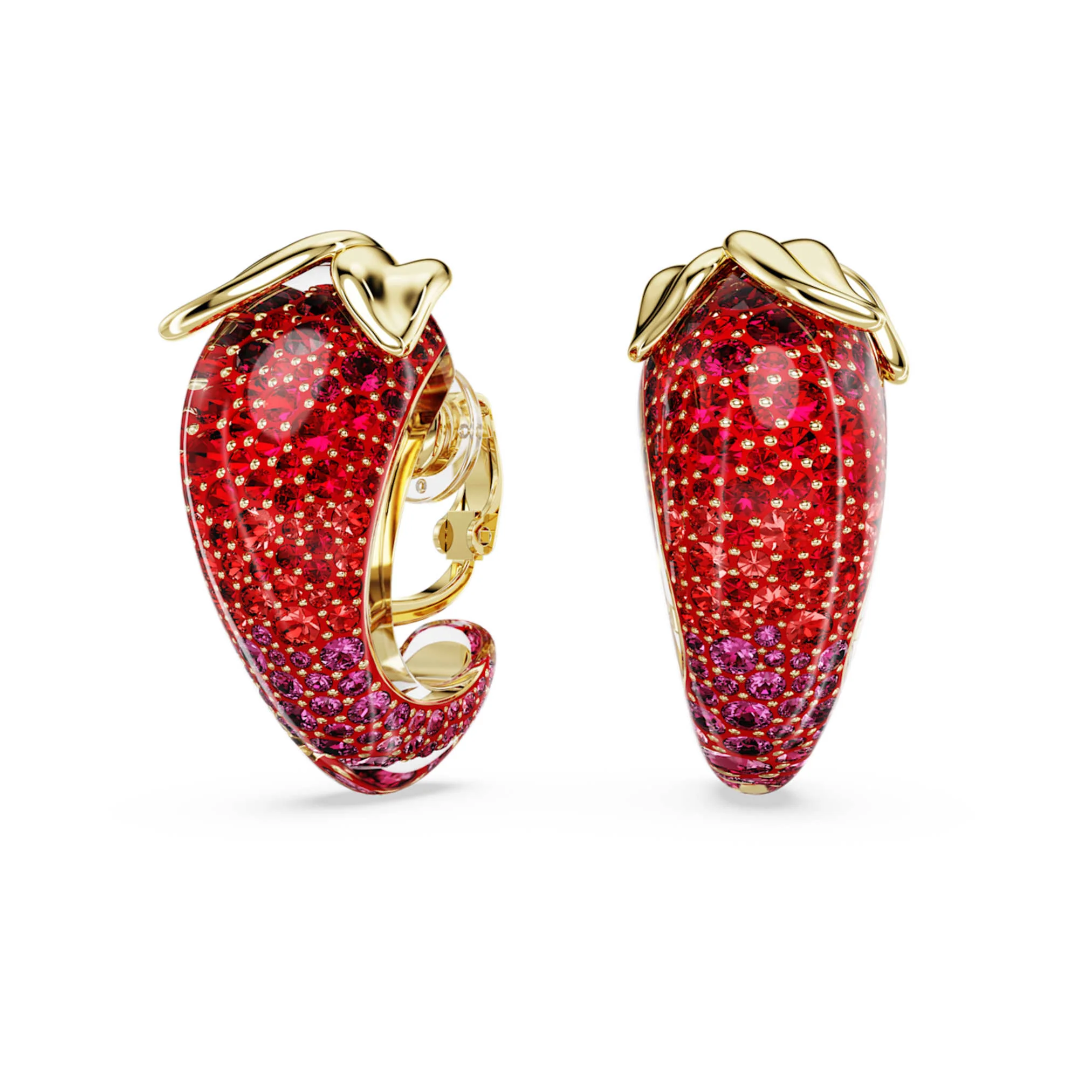 Idyllia clip earrings Red, 18K gold finish