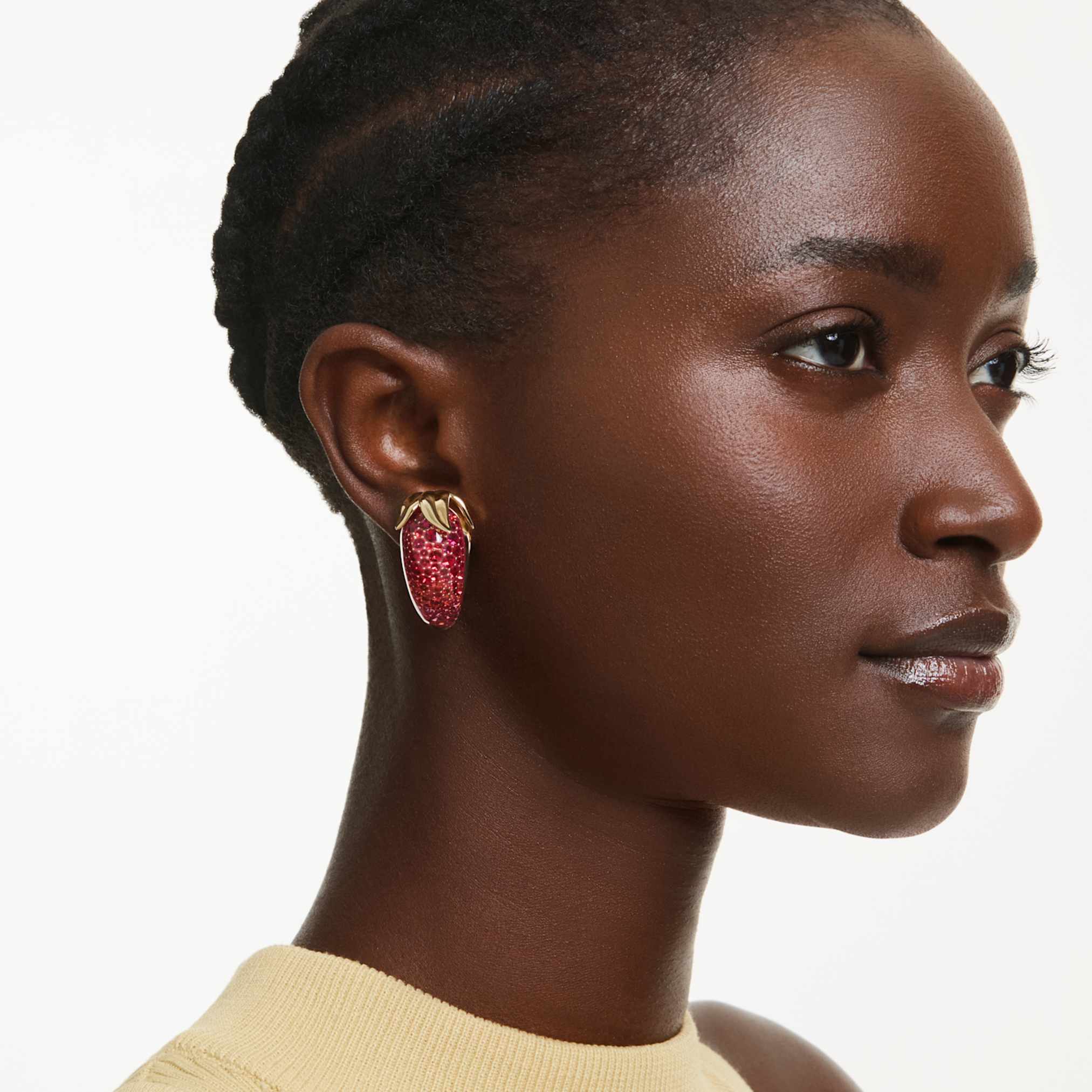 Idyllia clip earrings Red, 18K gold finish - Image 5
