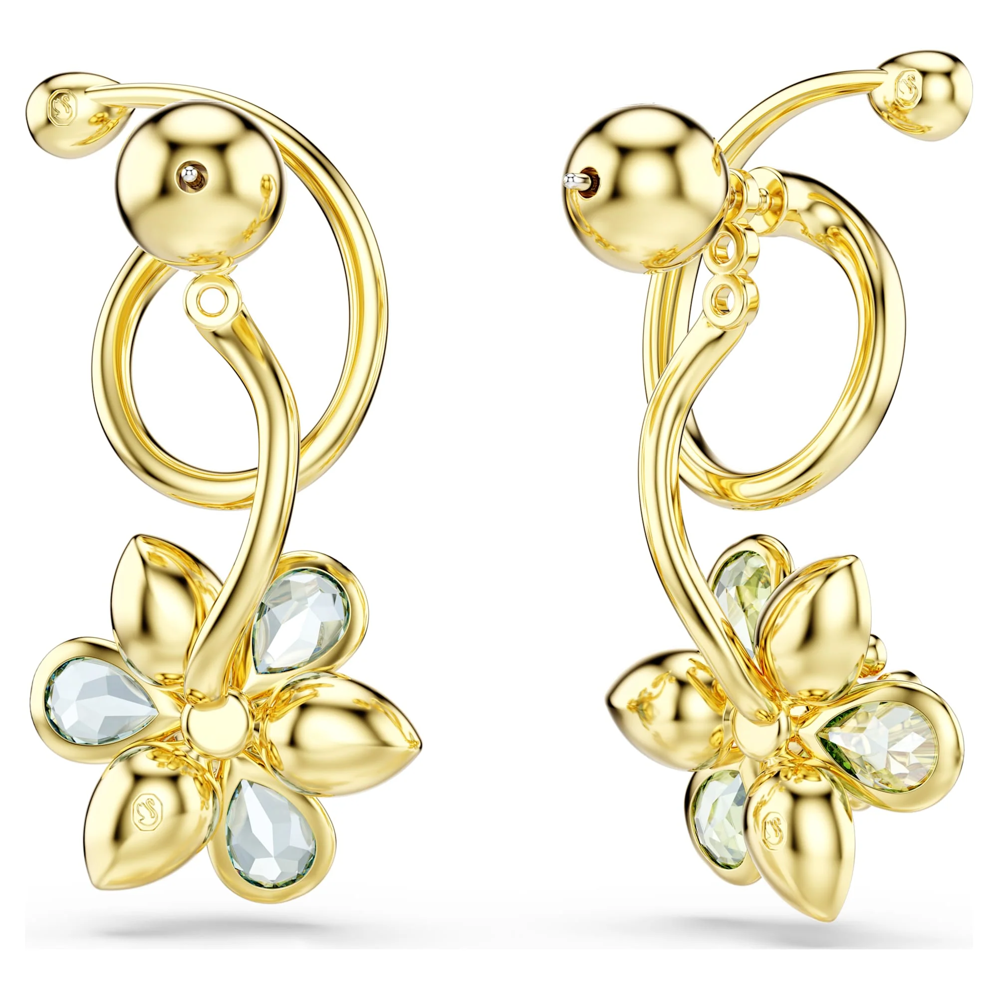 Idyllia drop earrings Asymmetrical design, Mixed cuts, Flower, Multicolored, Gold-tone plated - Image 4