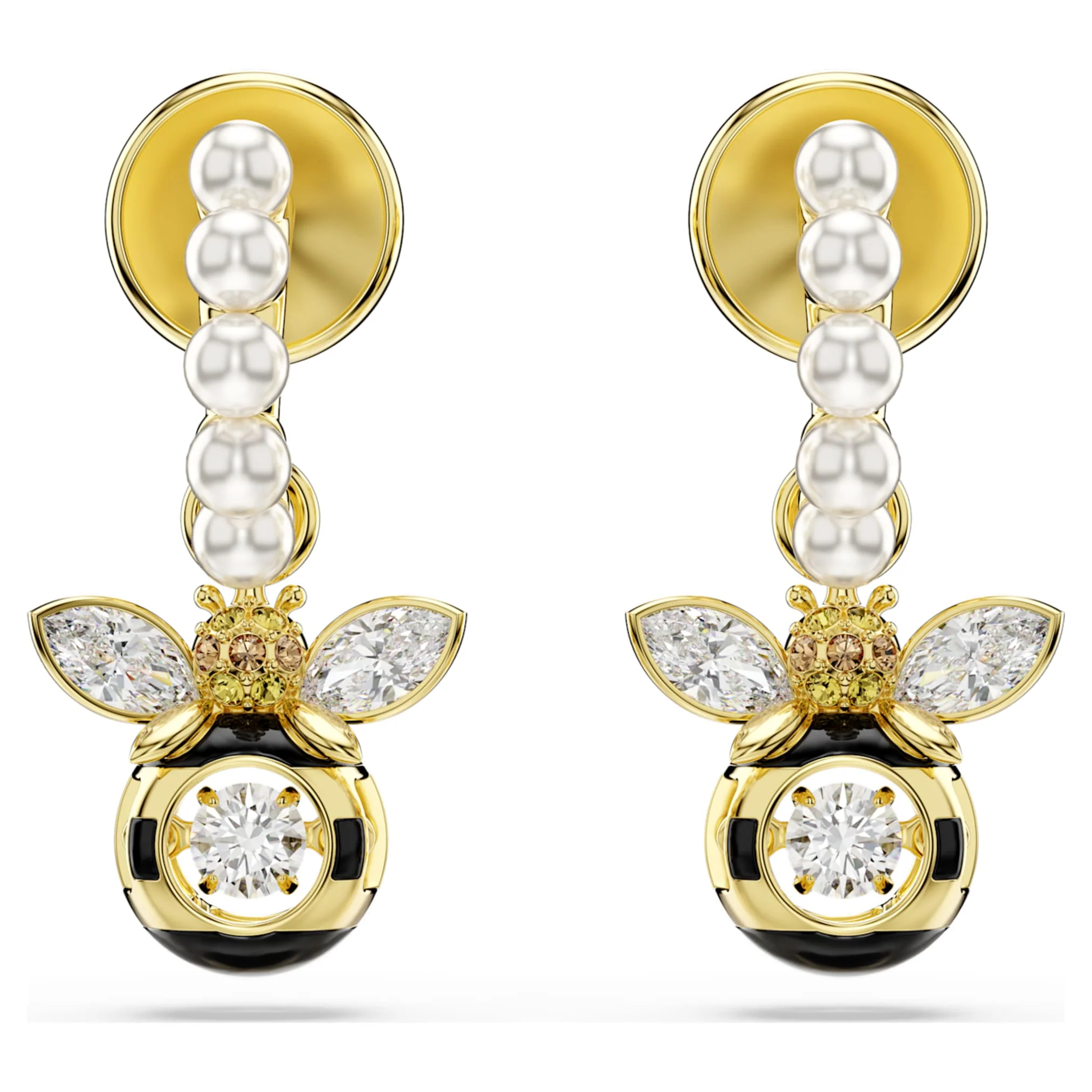 Idyllia drop earrings Crystal pearl, Mixed cuts, Bee, Multicolored, Gold-tone plated - Image 2