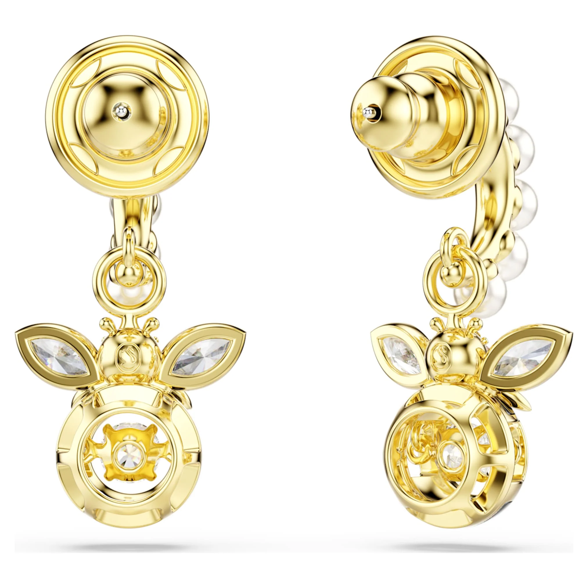 Idyllia drop earrings Crystal pearl, Mixed cuts, Bee, Multicolored, Gold-tone plated - Image 4