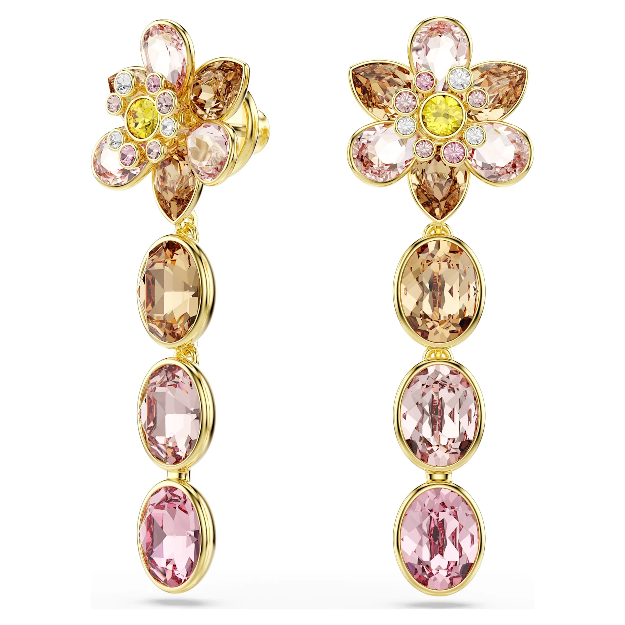 Idyllia drop earrings Mixed cuts, Flower, Multicolored, Gold-tone plated - Image 2