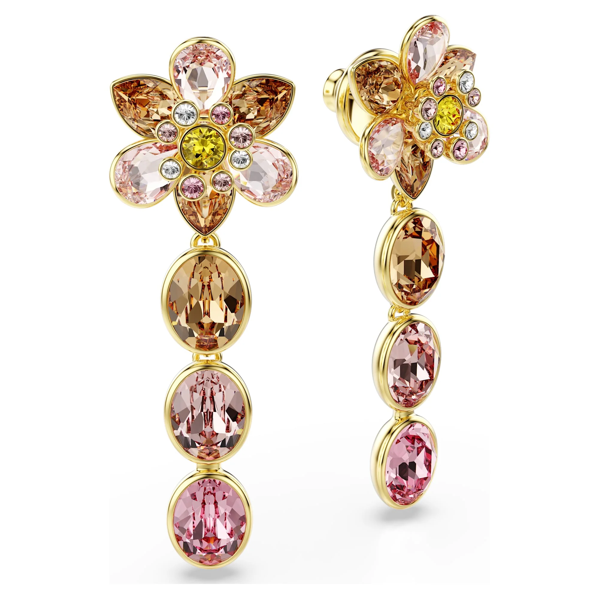 Idyllia drop earrings Mixed cuts, Flower, Multicolored, Gold-tone plated - Image 3