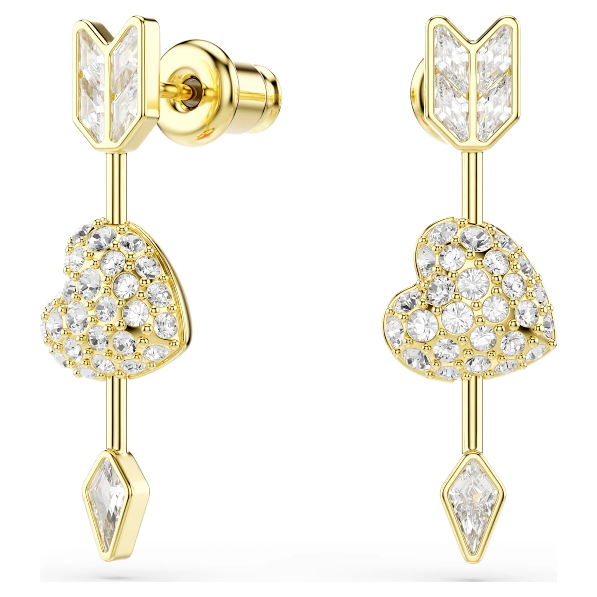 Idyllia drop earrings Mixed cuts, Heart with arrow, White, Gold-tone plated - Image 2