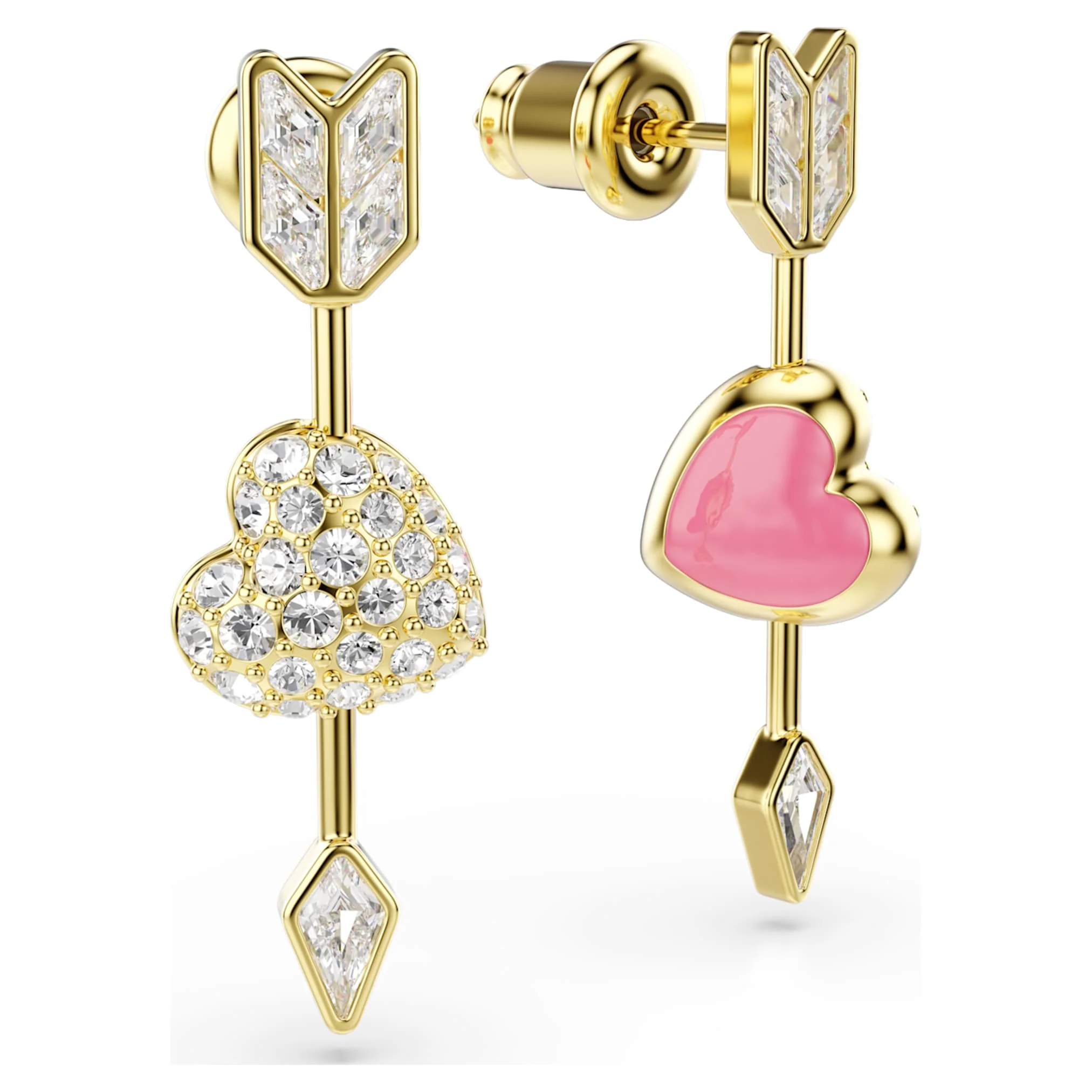 Idyllia drop earrings Mixed cuts, Heart with arrow, White, Gold-tone plated - Image 5
