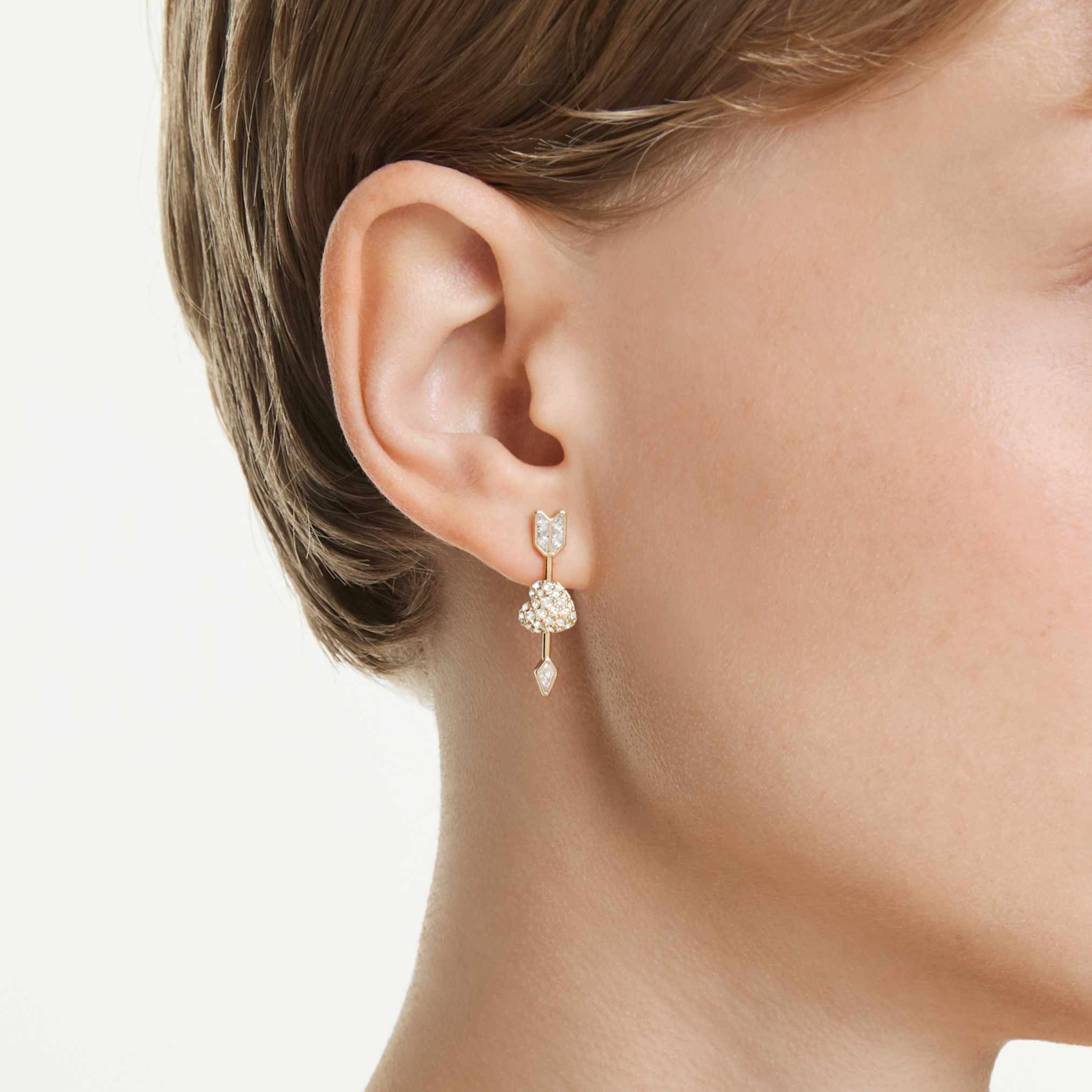 Idyllia drop earrings Mixed cuts, Heart with arrow, White, Gold-tone plated - Image 7