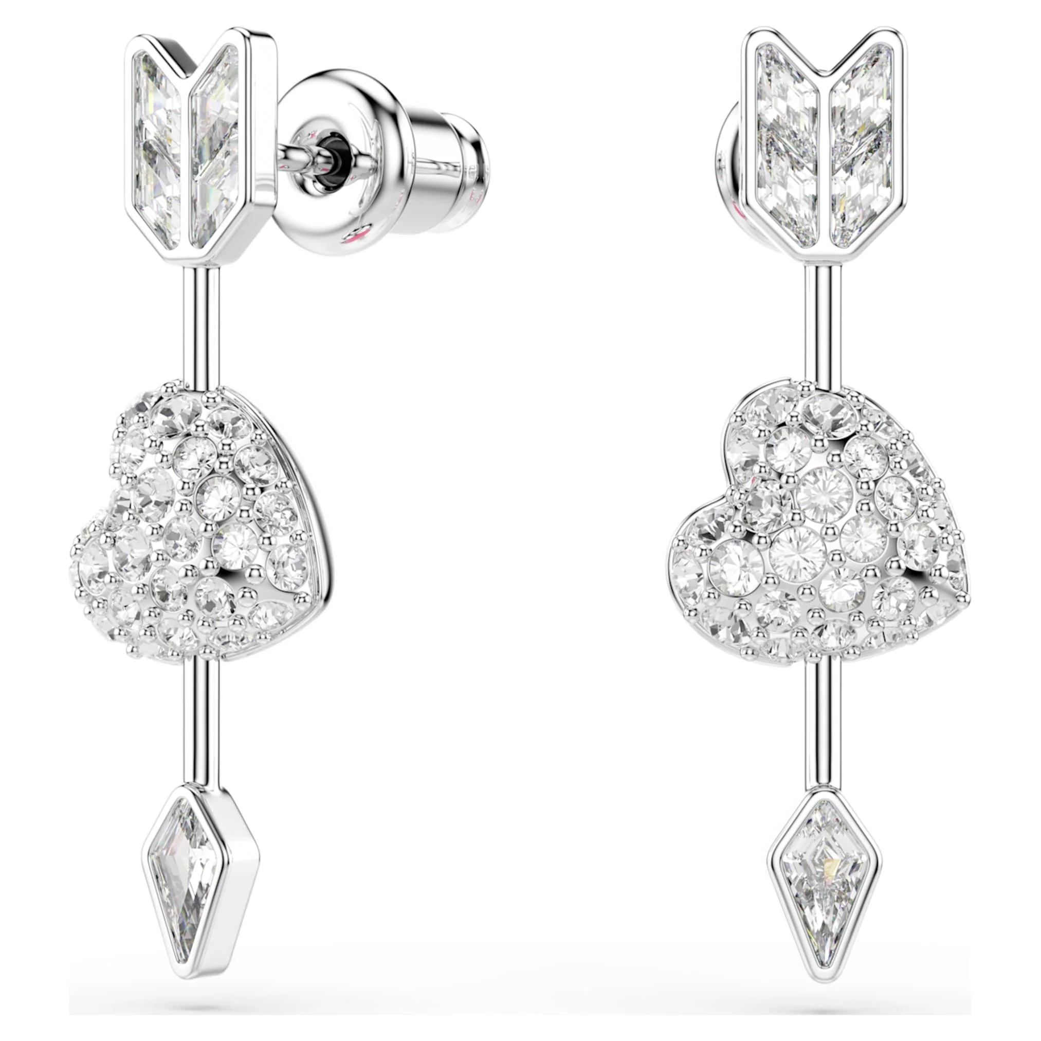 Idyllia drop earrings Mixed cuts, Heart with arrow, White, Rhodium plated - Image 2