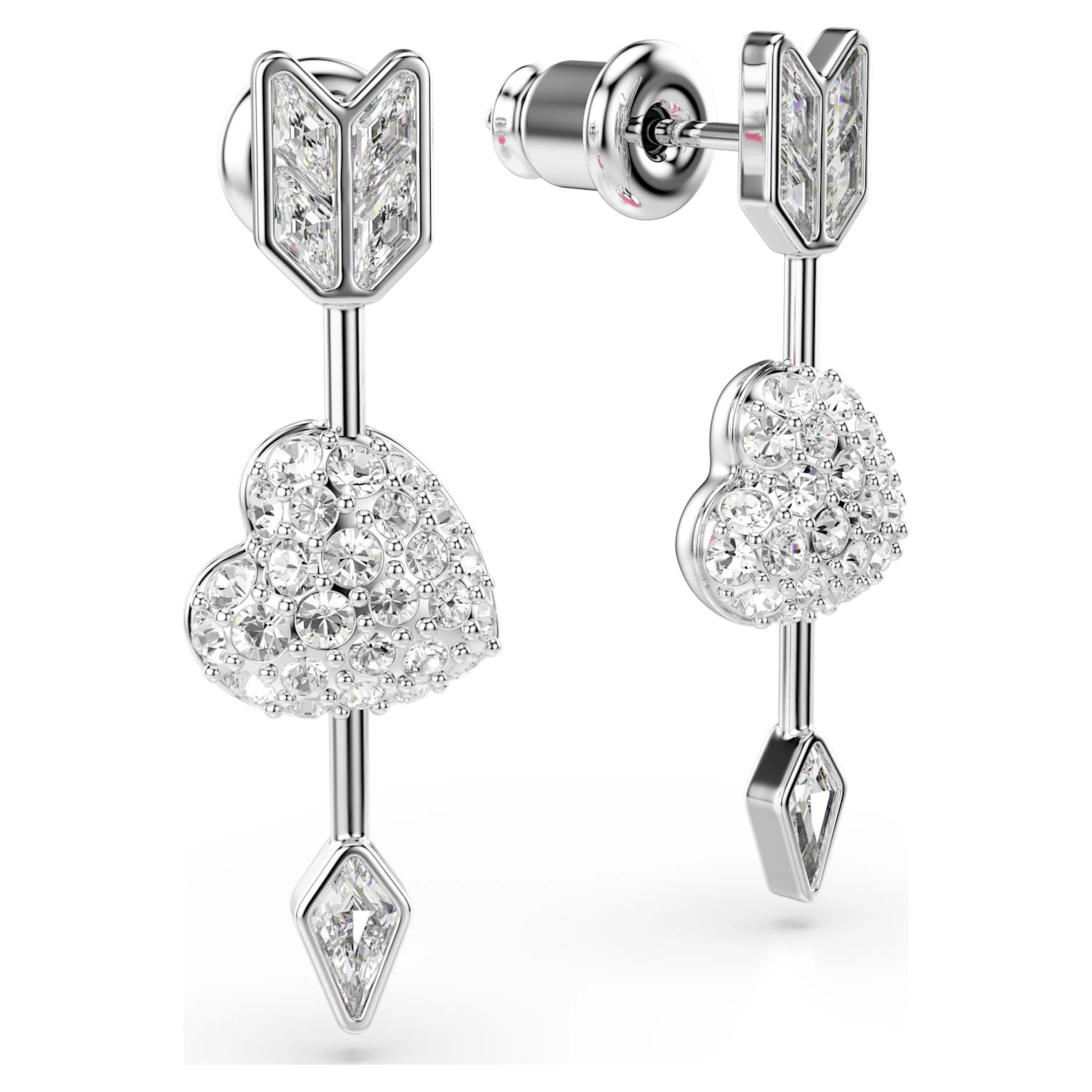 Idyllia drop earrings Mixed cuts, Heart with arrow, White, Rhodium plated - Image 3