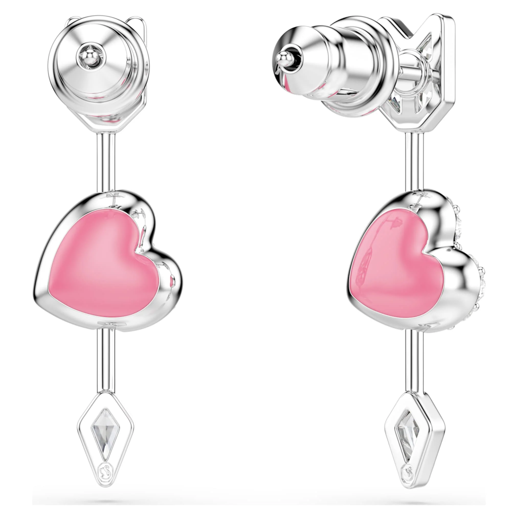 Idyllia drop earrings Mixed cuts, Heart with arrow, White, Rhodium plated - Image 4
