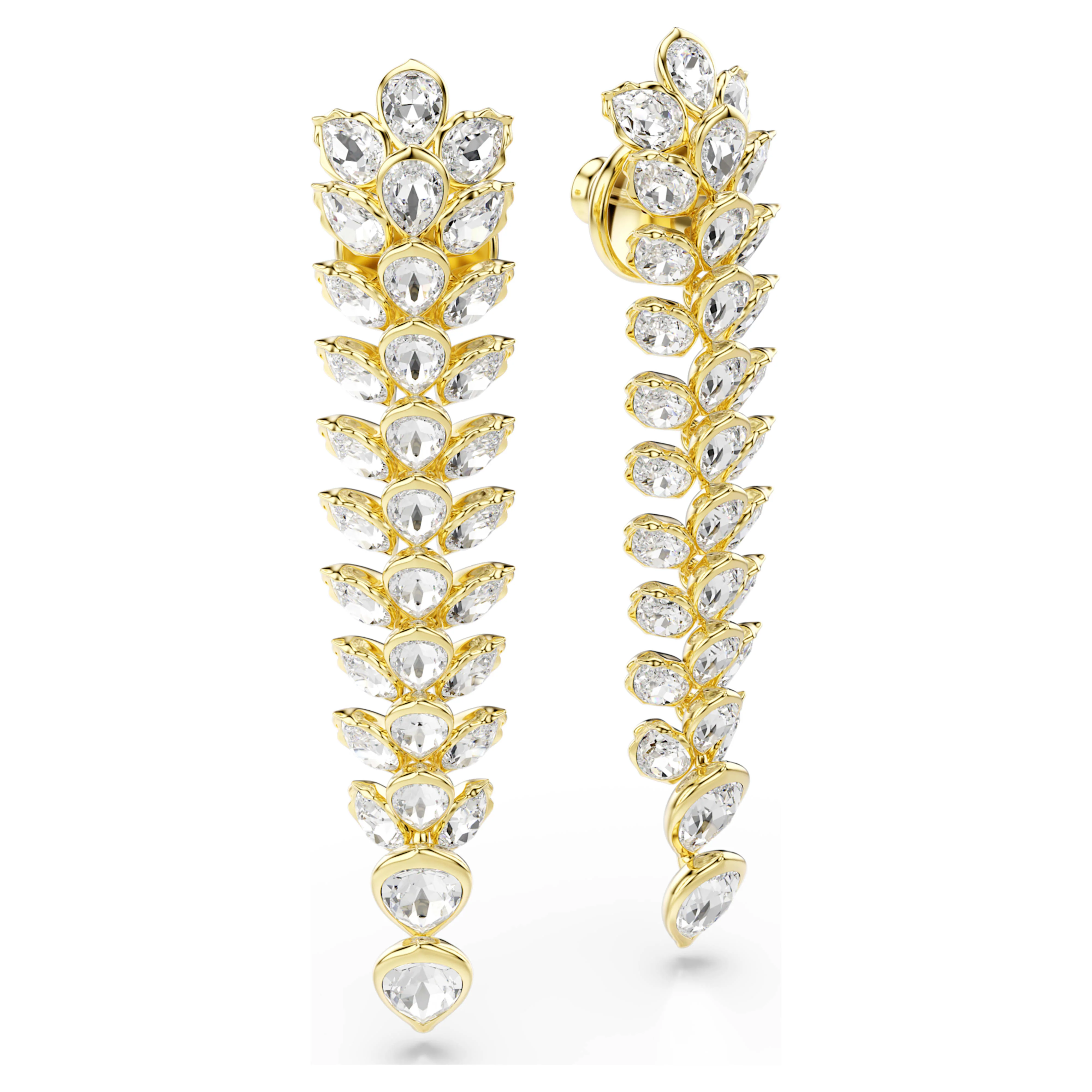 Idyllia drop earrings Mixed cuts, Long, White, Gold-tone plated - Image 3