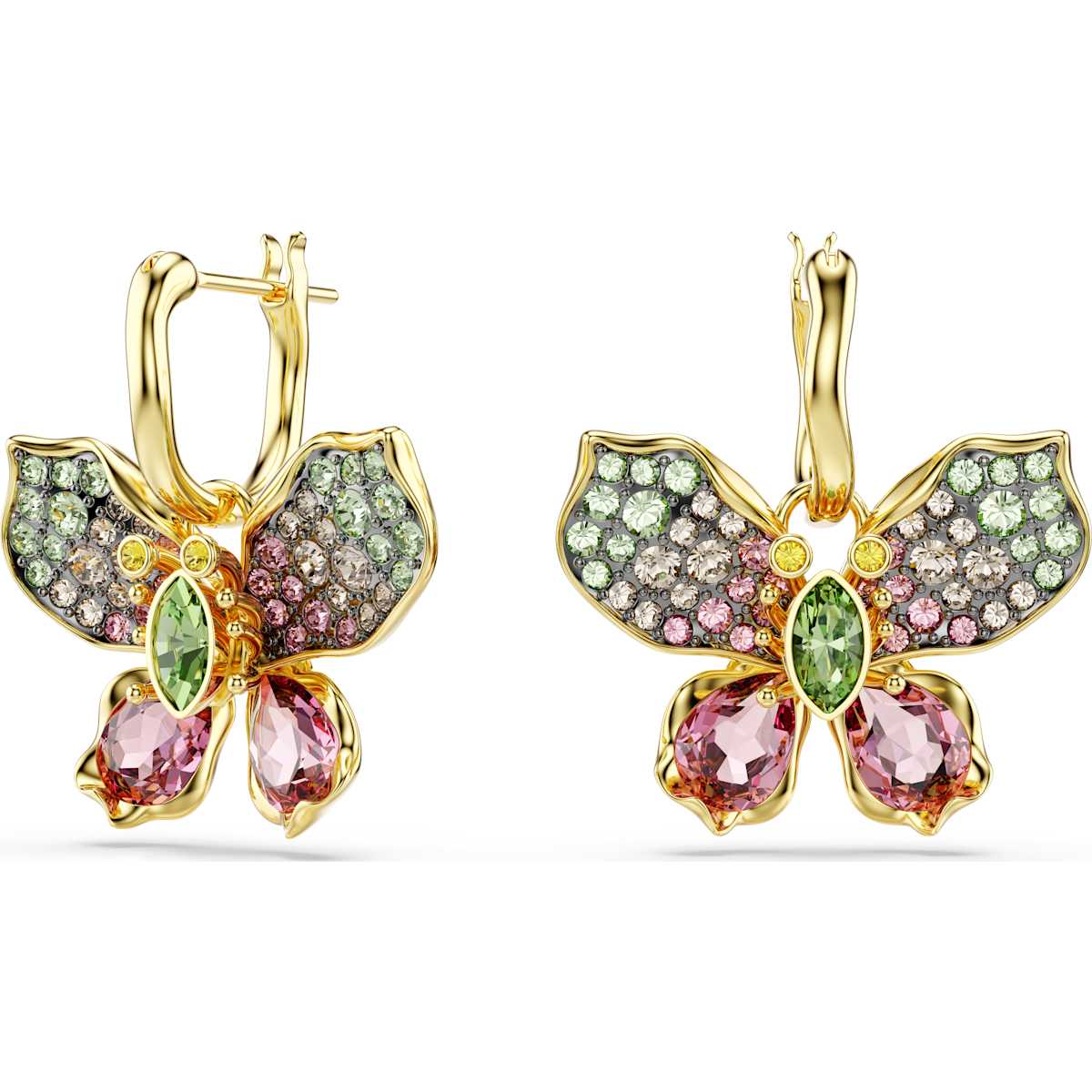 Idyllia drop earrings, Mixed cuts, Pavé, Butterfly, Multicolored, Mixed metal finish
