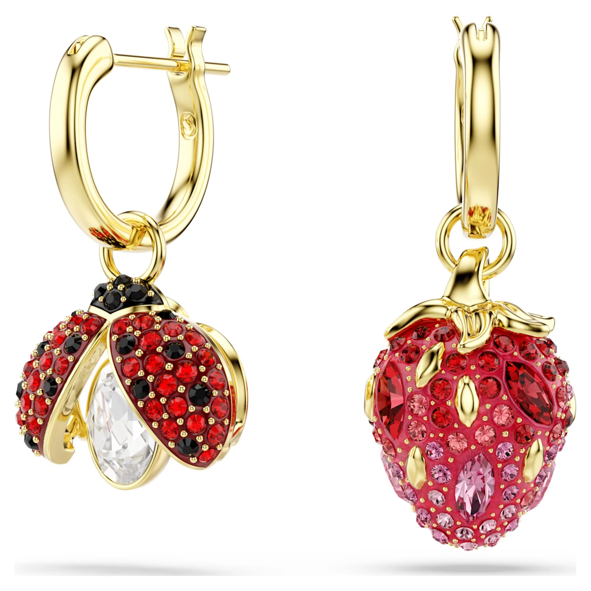 Idyllia drop earrings Set (3), Ladybug, Clover, Strawberry, Multicolored, Gold-tone plated - Image 2