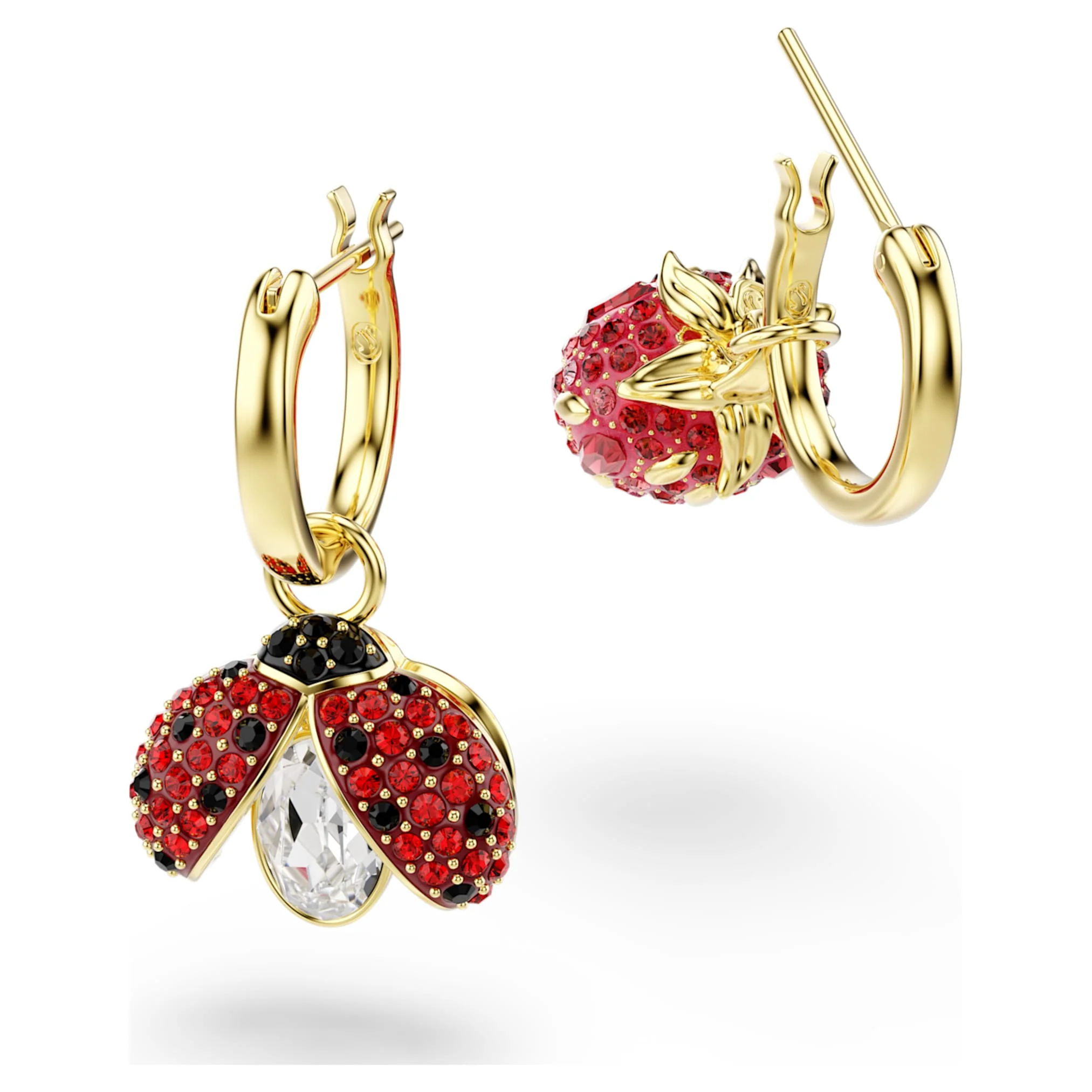 Idyllia drop earrings Set (3), Ladybug, Clover, Strawberry, Multicolored, Gold-tone plated - Image 5
