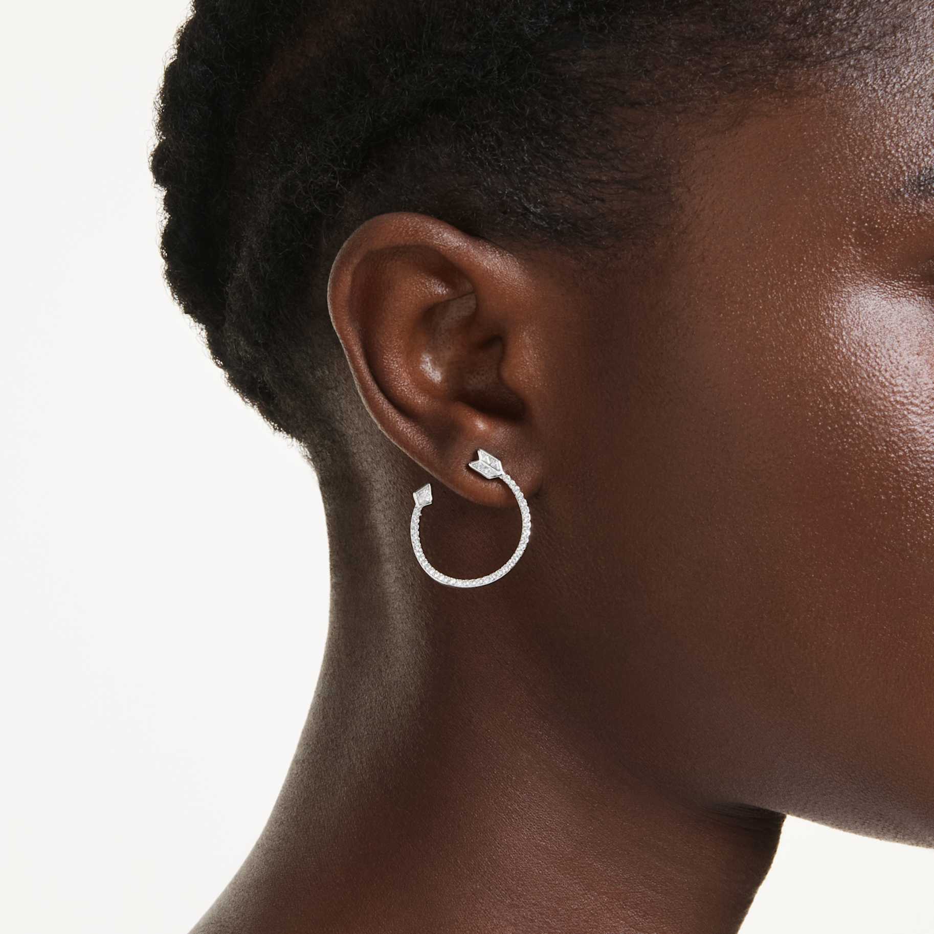 Idyllia hoop earrings Mixed cuts, Arrow, White, Rhodium plated - Image 5